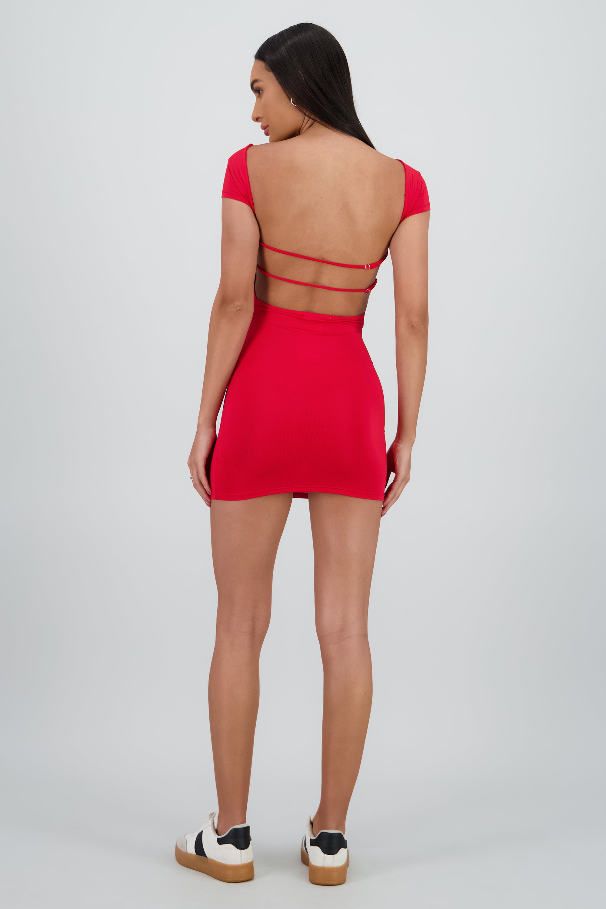 Vestido mini manga corta espalda abierta ROJO