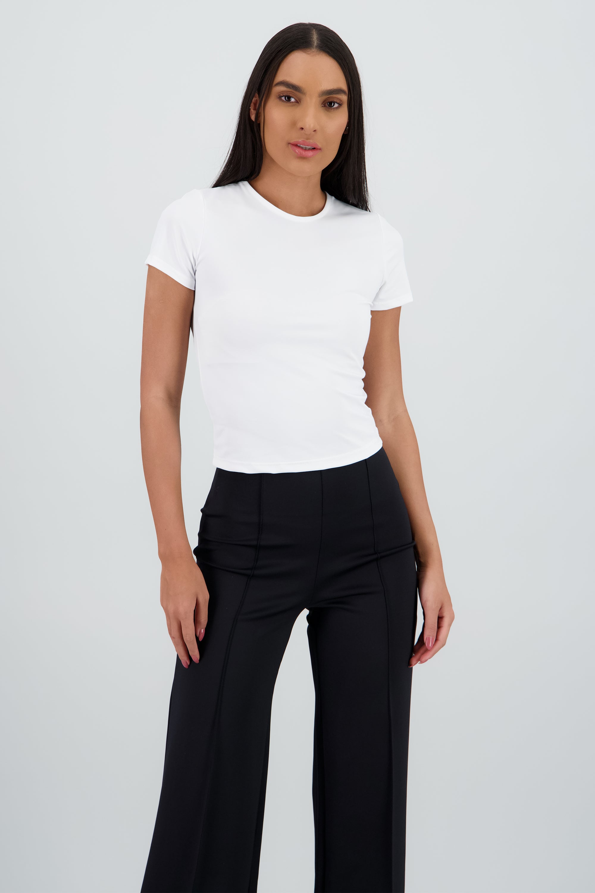 Top manga corta largo suave liso BLANCO