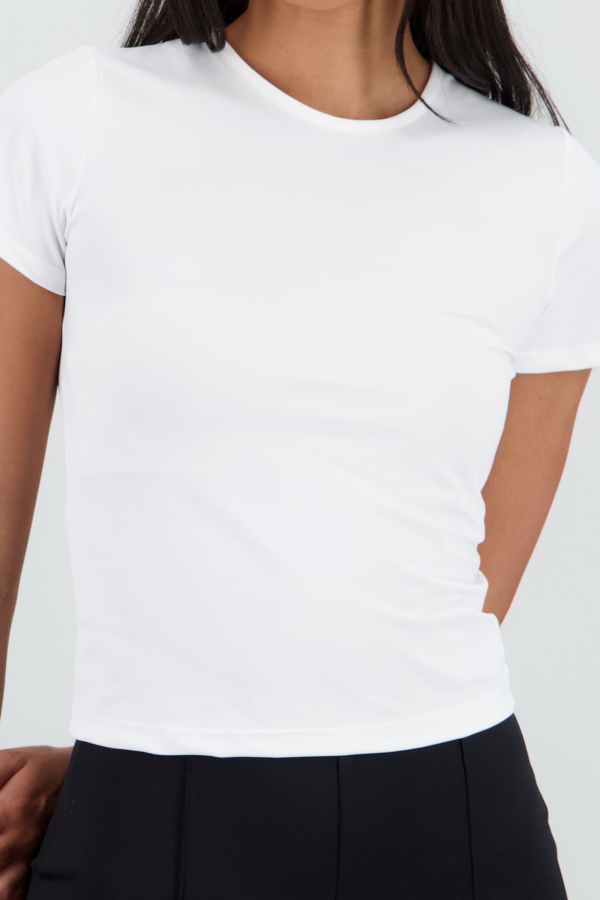 Top manga corta largo suave liso BLANCO