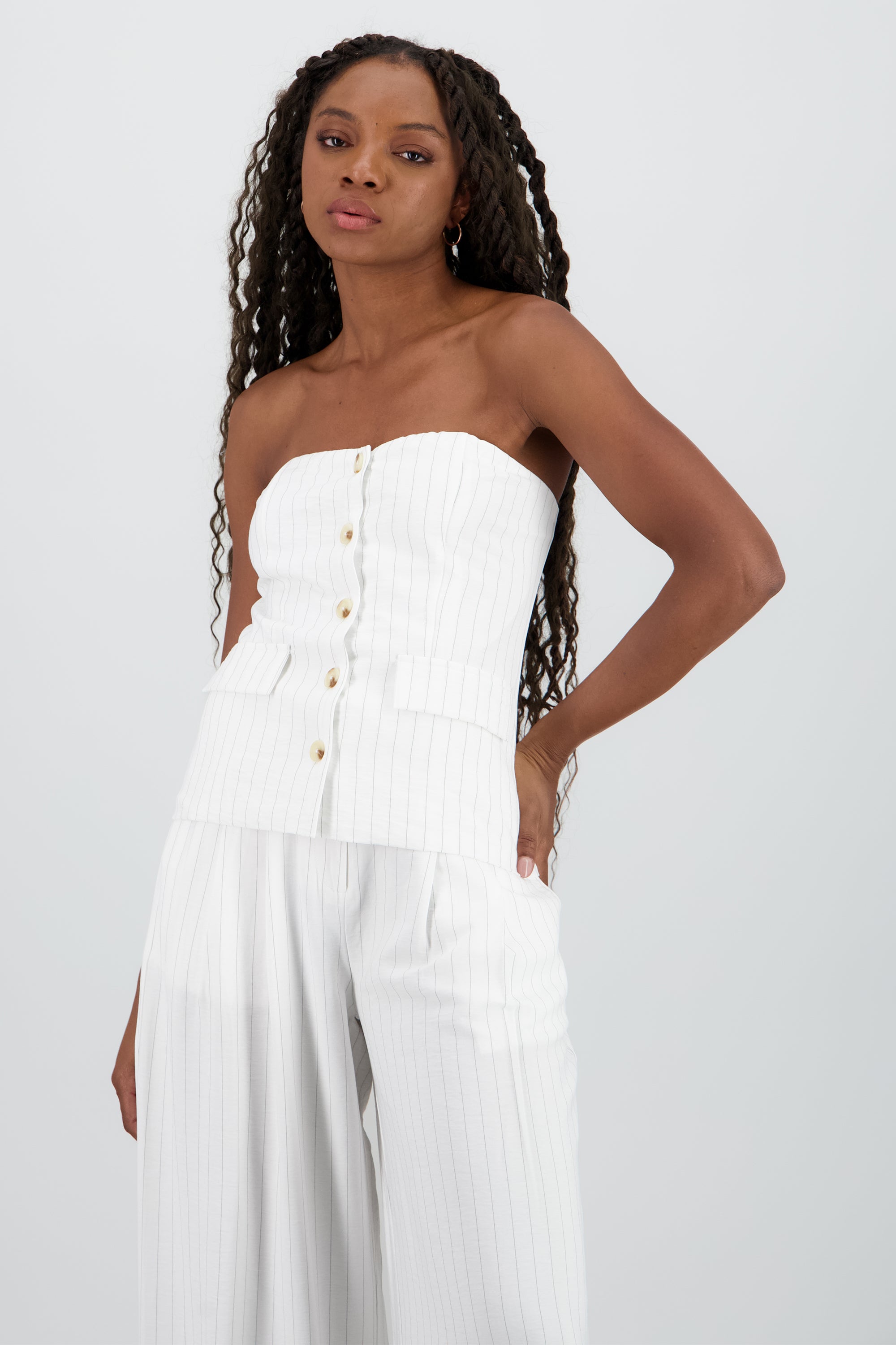 Top strapless rayas botones BLANCO COMBO