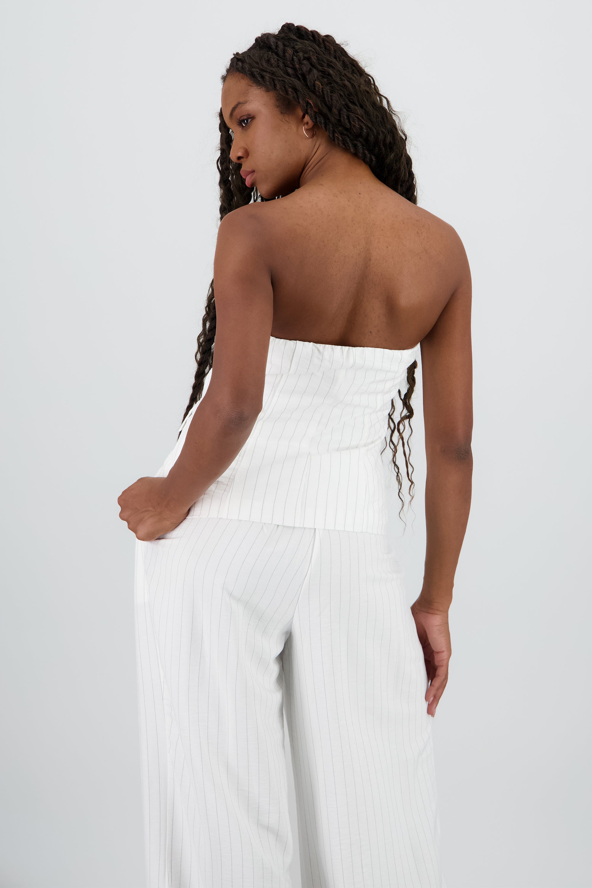 Top strapless rayas botones BLANCO COMBO