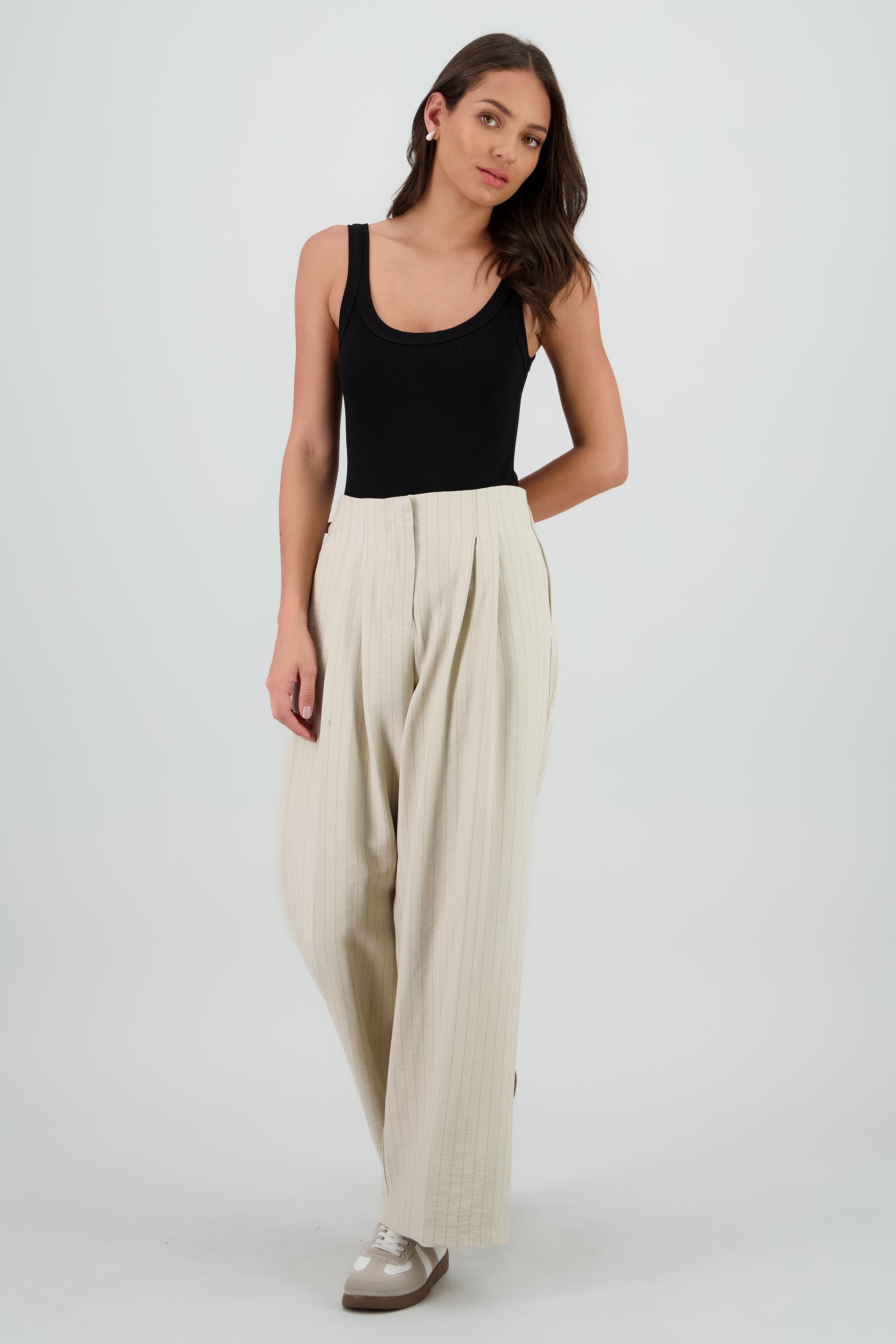Pantalon fluido rayas BEIGE