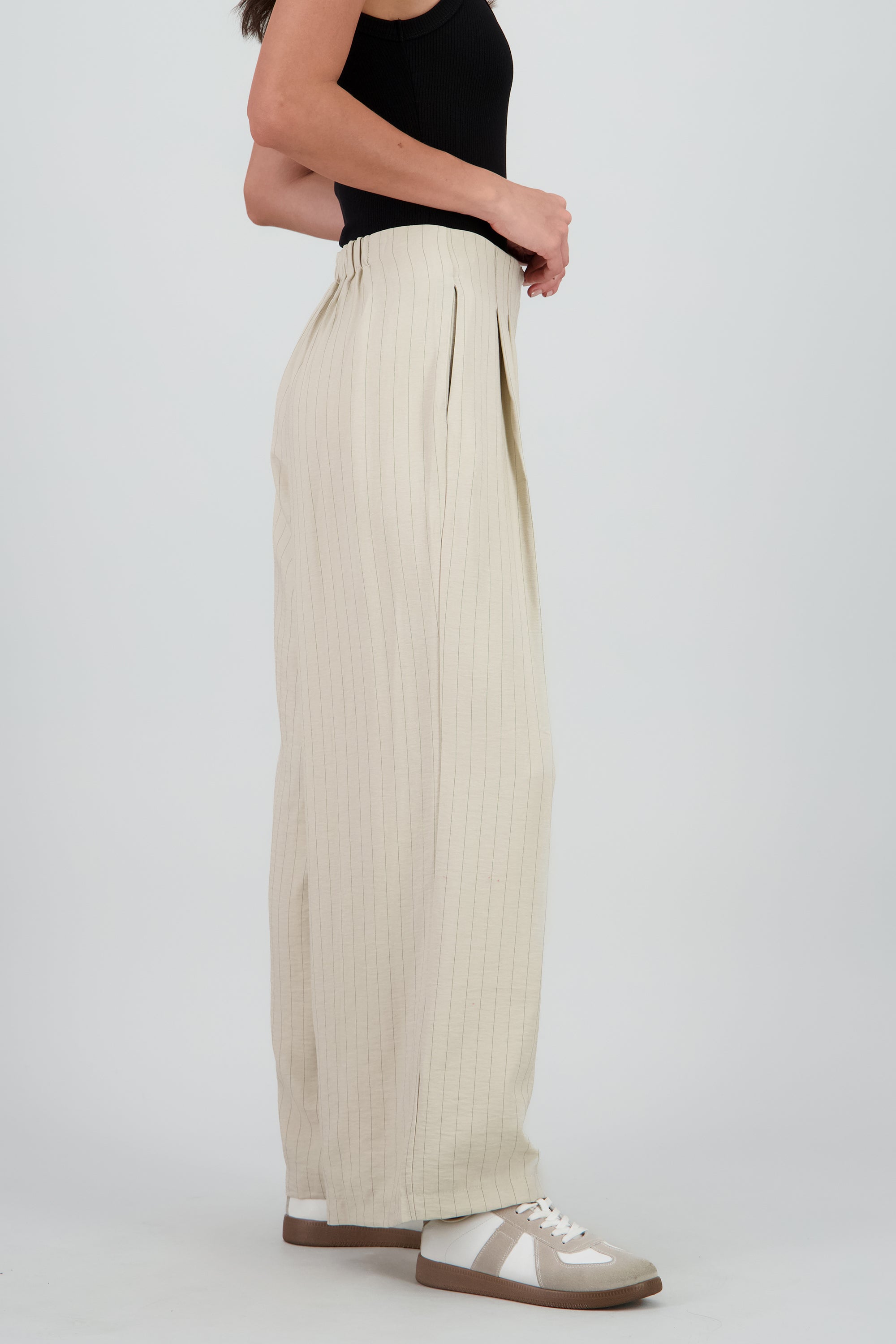 Pantalon fluido rayas BEIGE