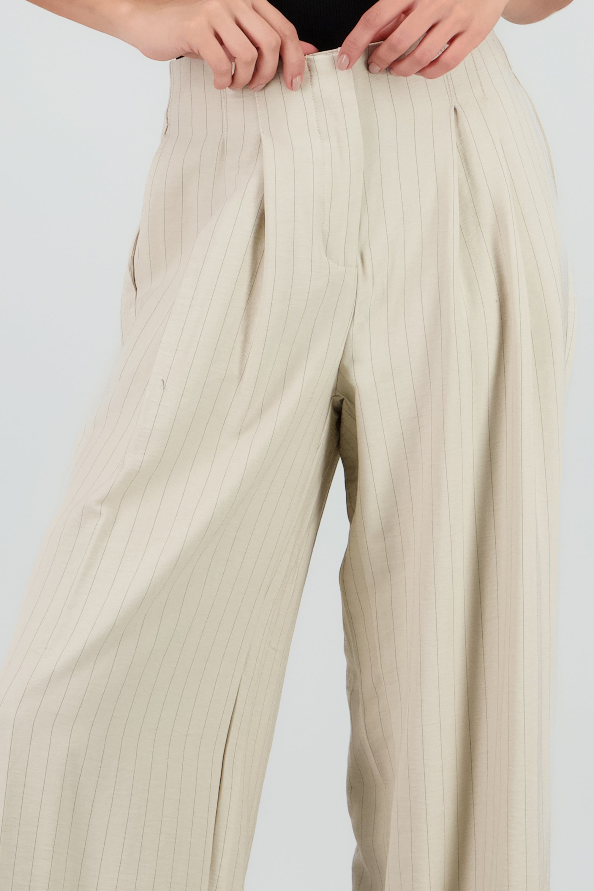 Pantalon fluido rayas BEIGE