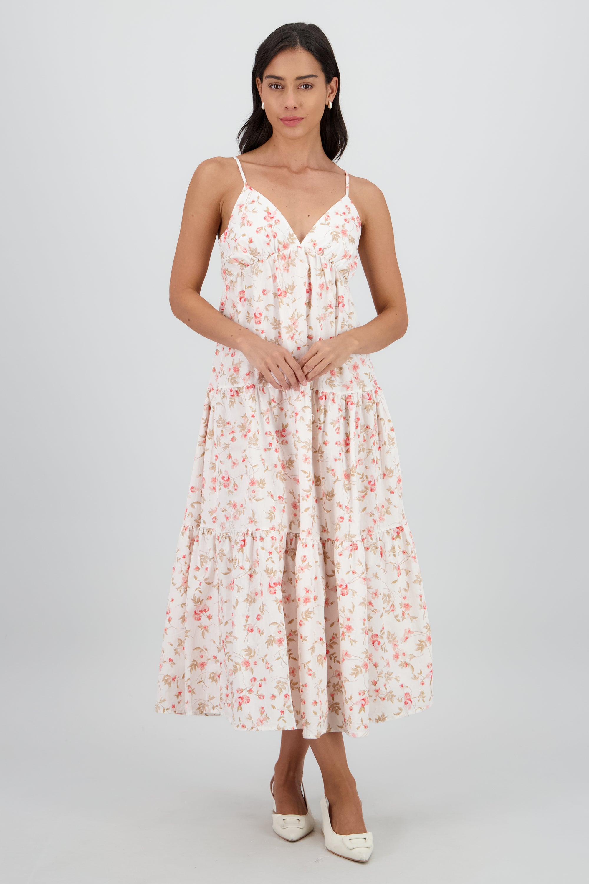 Vestido maxi tirantes estampado flores CORAL COMBO