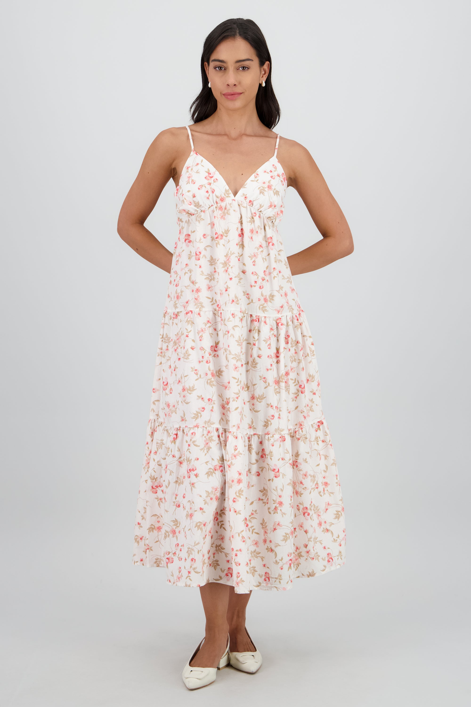 Vestido maxi tirantes estampado flores CORAL COMBO