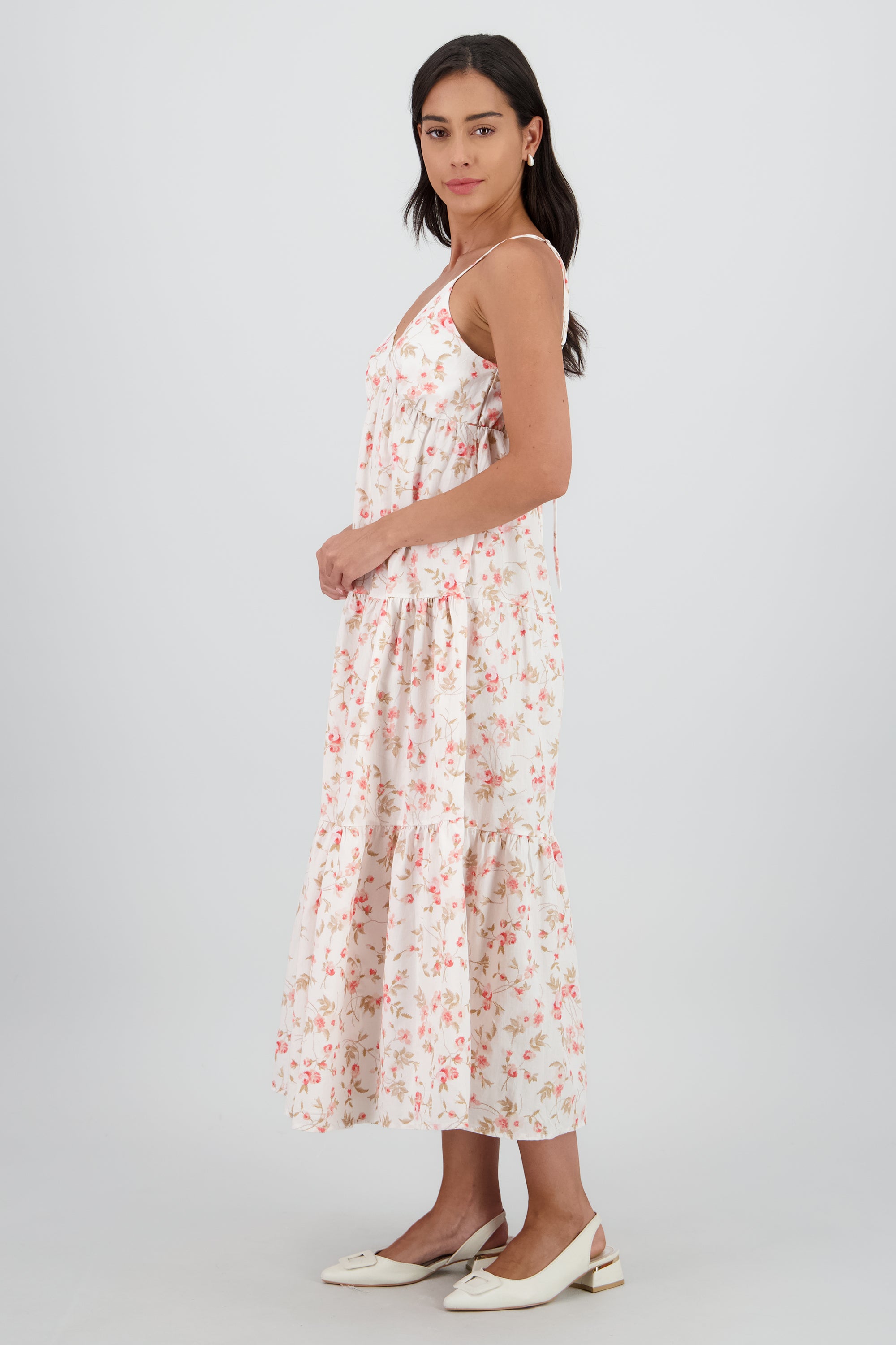 Vestido maxi tirantes estampado flores CORAL COMBO
