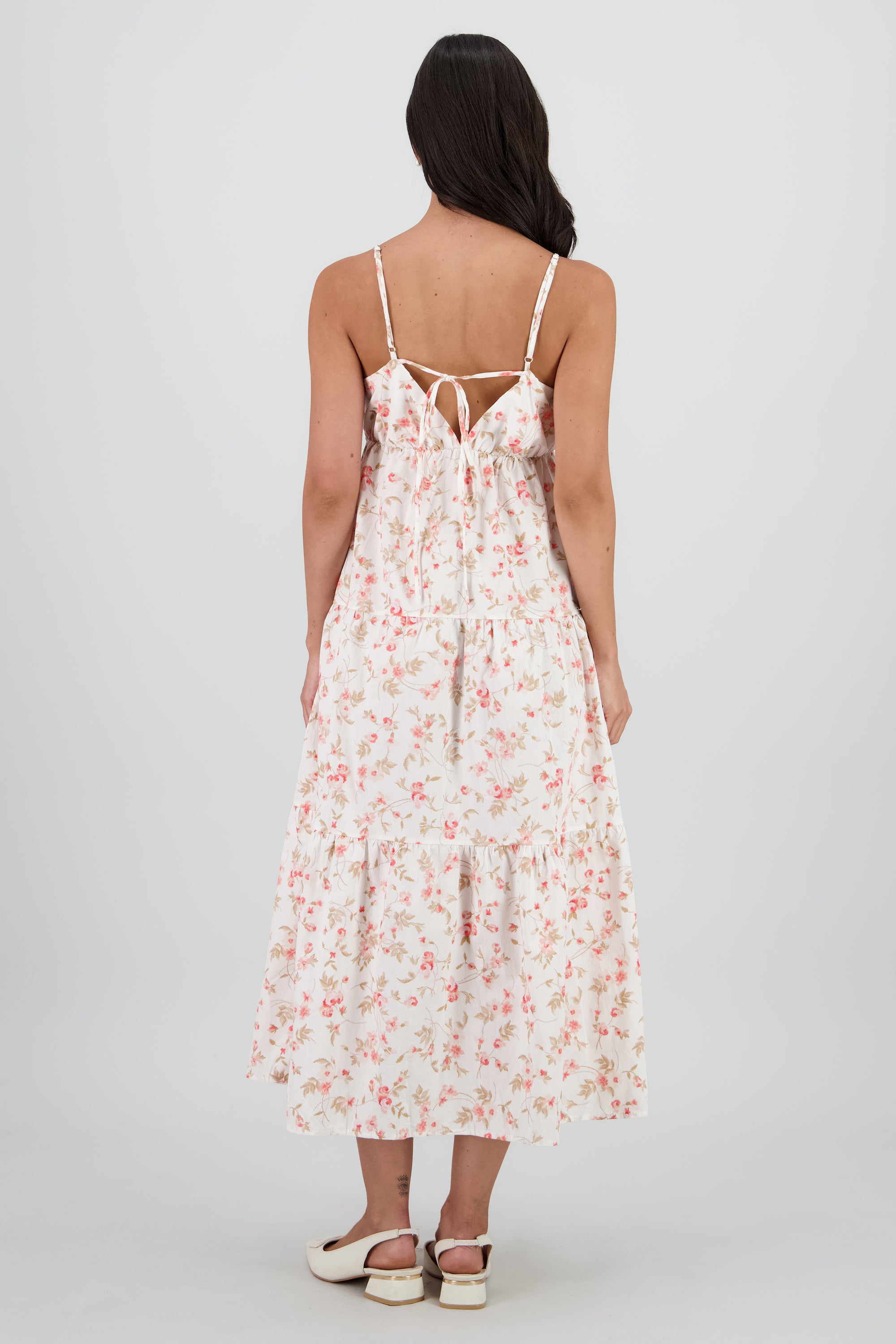 Vestido maxi tirantes estampado flores CORAL COMBO