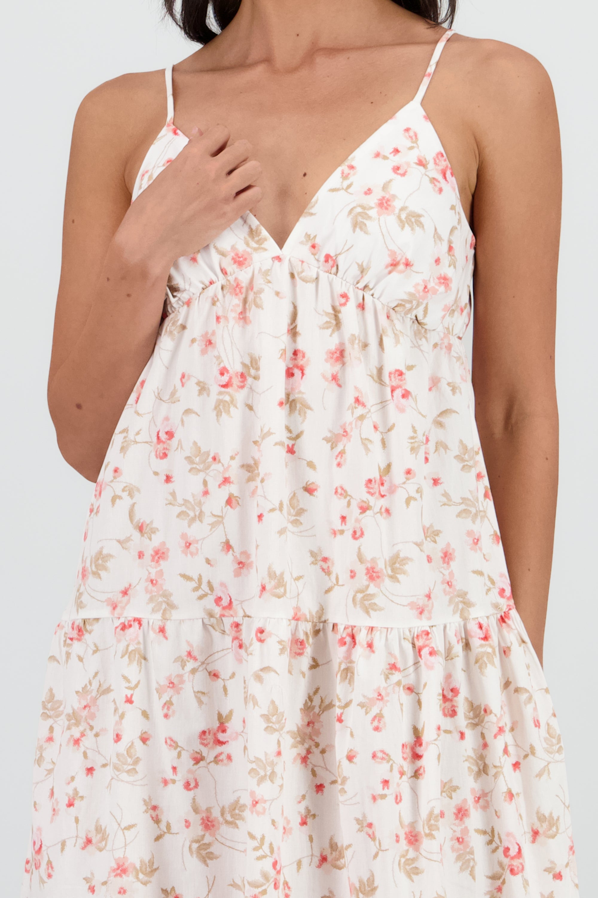 Vestido maxi tirantes estampado flores CORAL COMBO