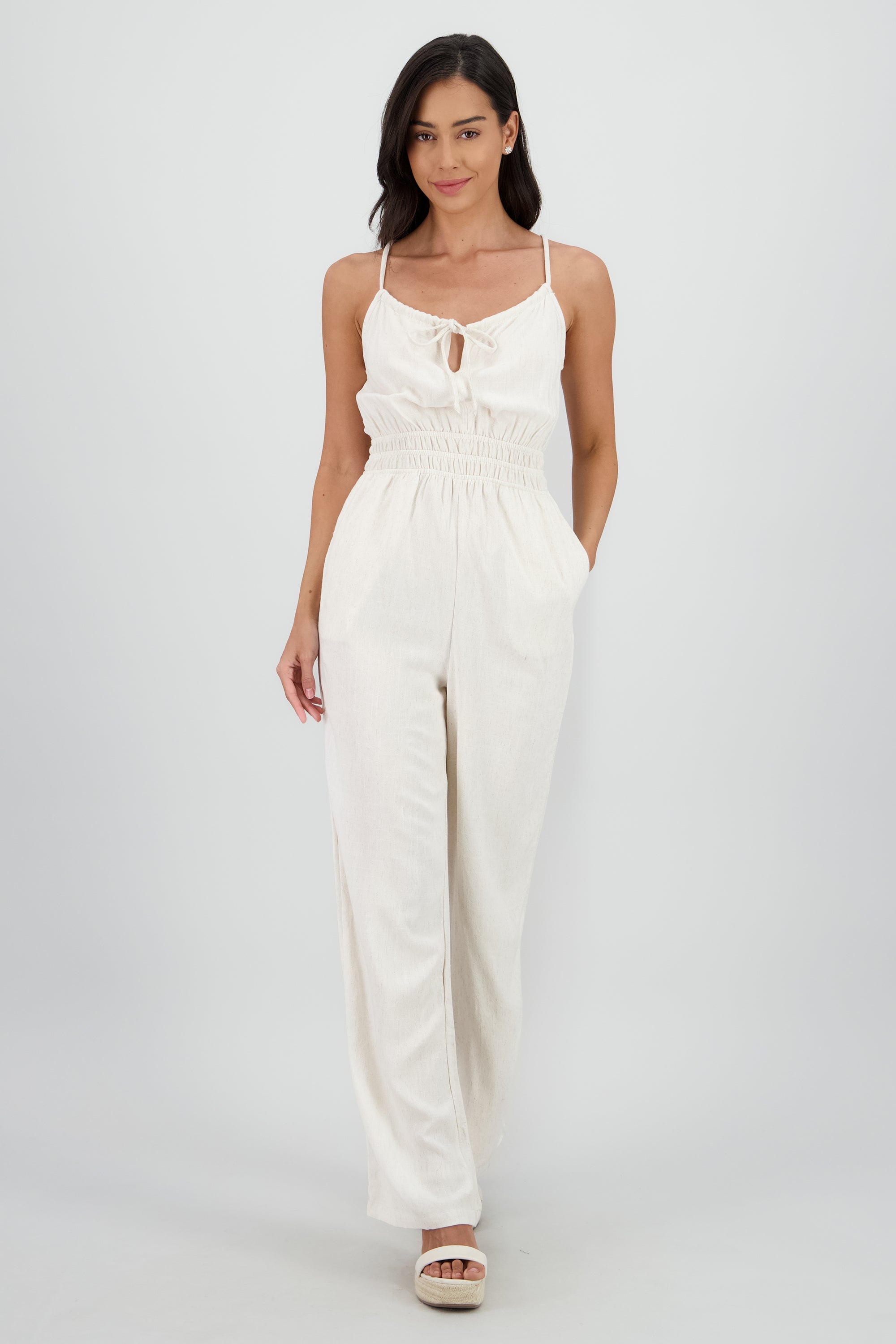Jumpsuit con jarreta en escote KHAKI
