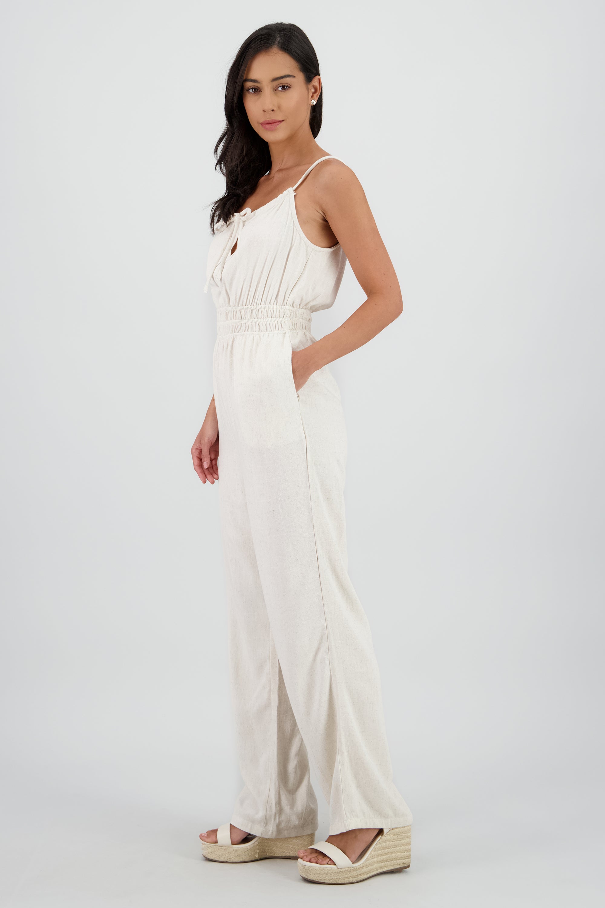 Jumpsuit con jarreta en escote KHAKI