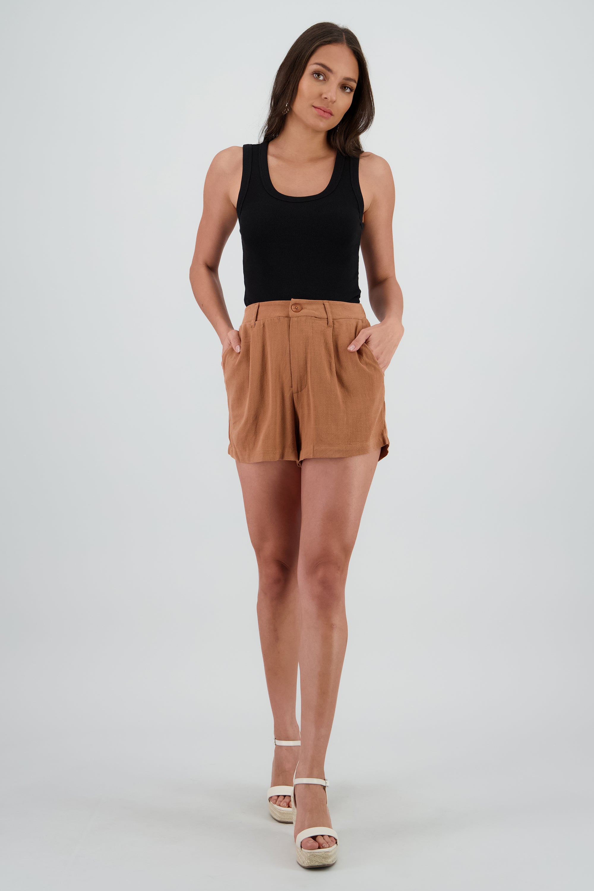 Short de lino con jarreta CAFE