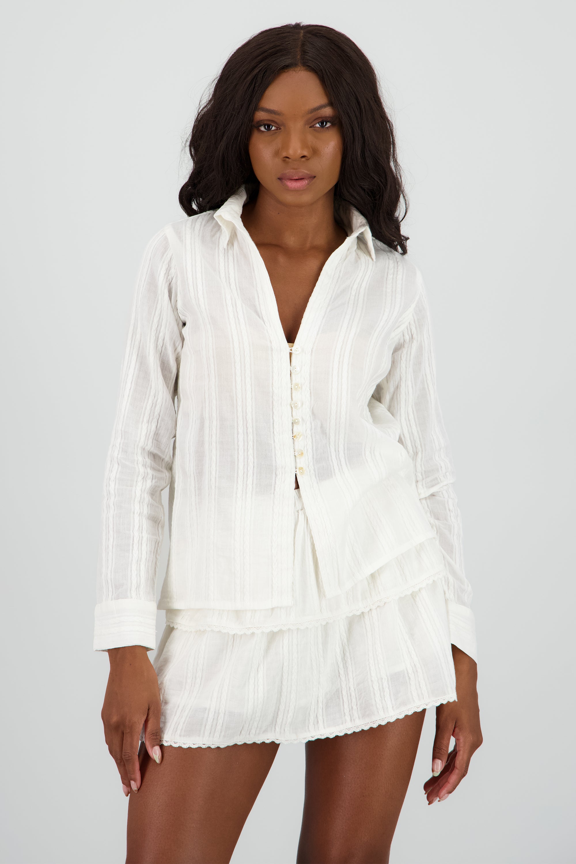 Blusa manga larga textura BLANCO
