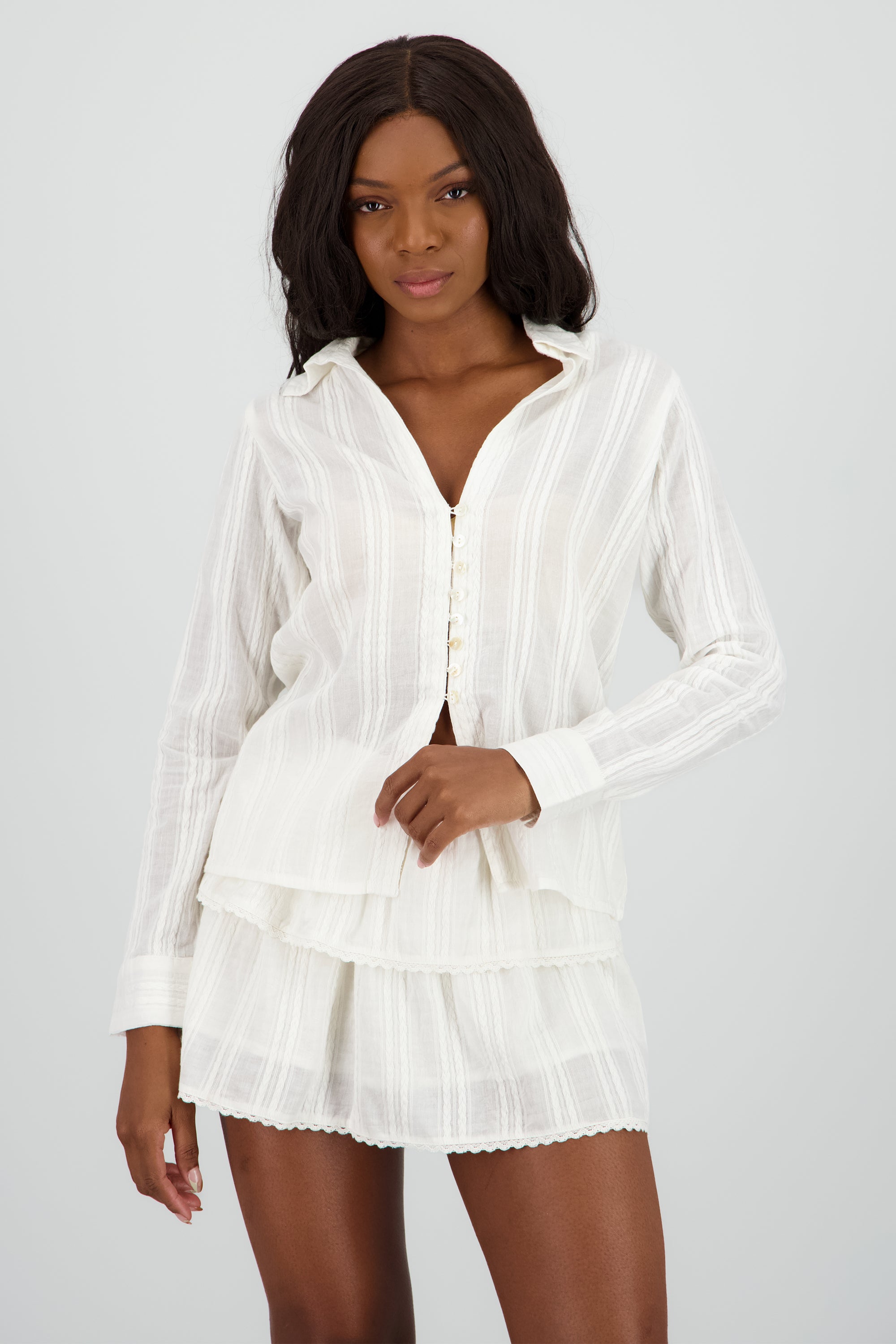 Blusa manga larga textura BLANCO