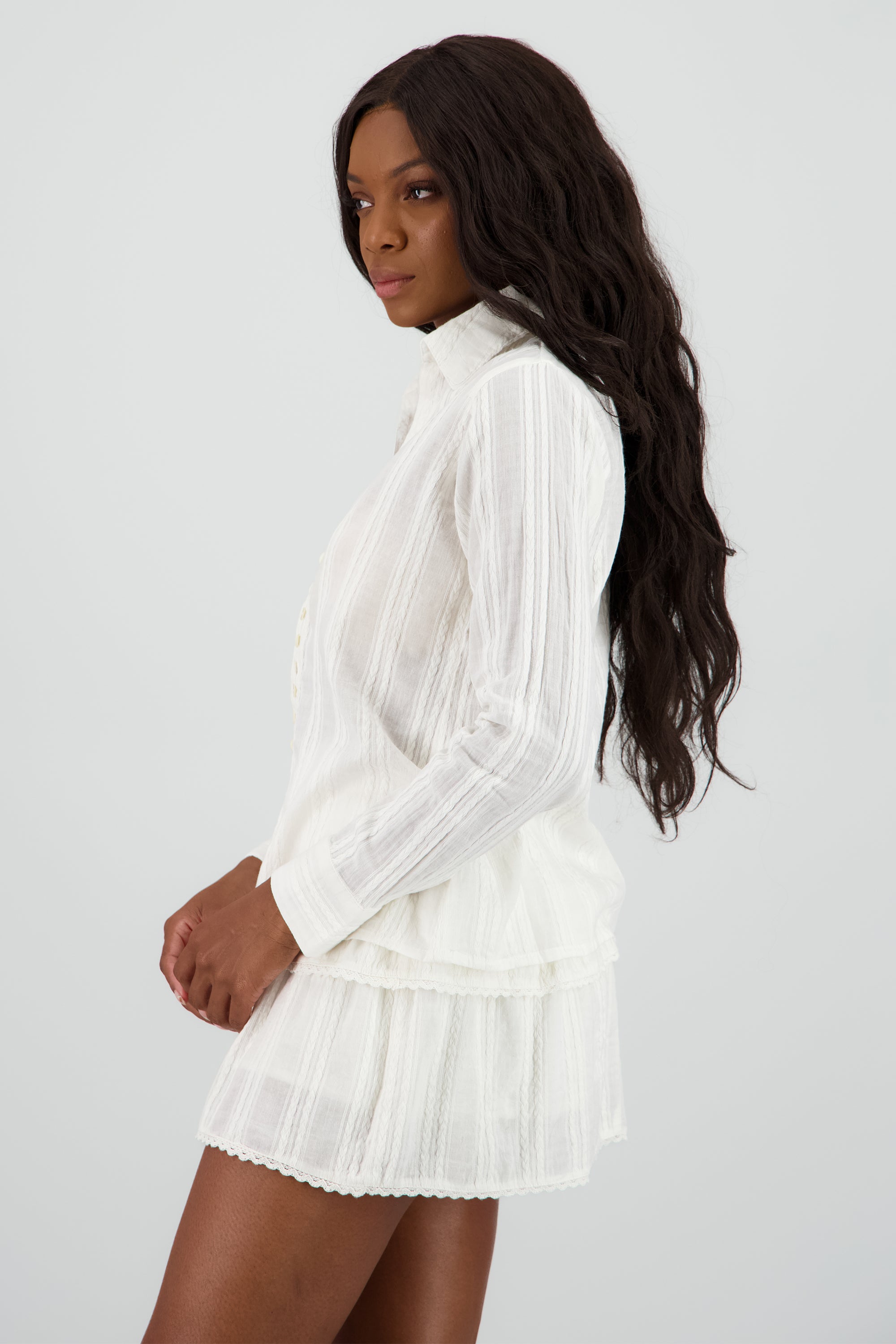 Blusa manga larga textura BLANCO
