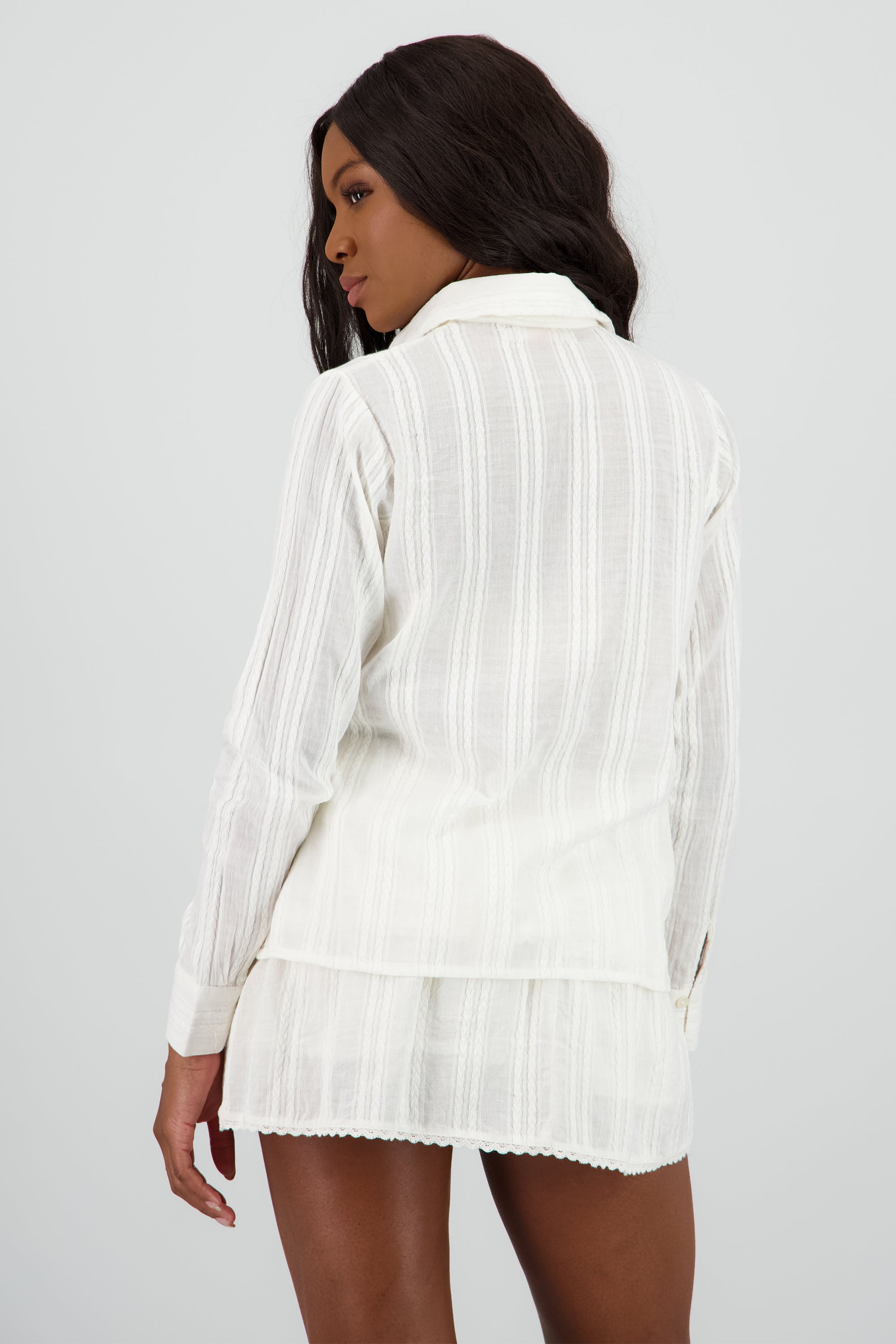 Blusa manga larga textura BLANCO