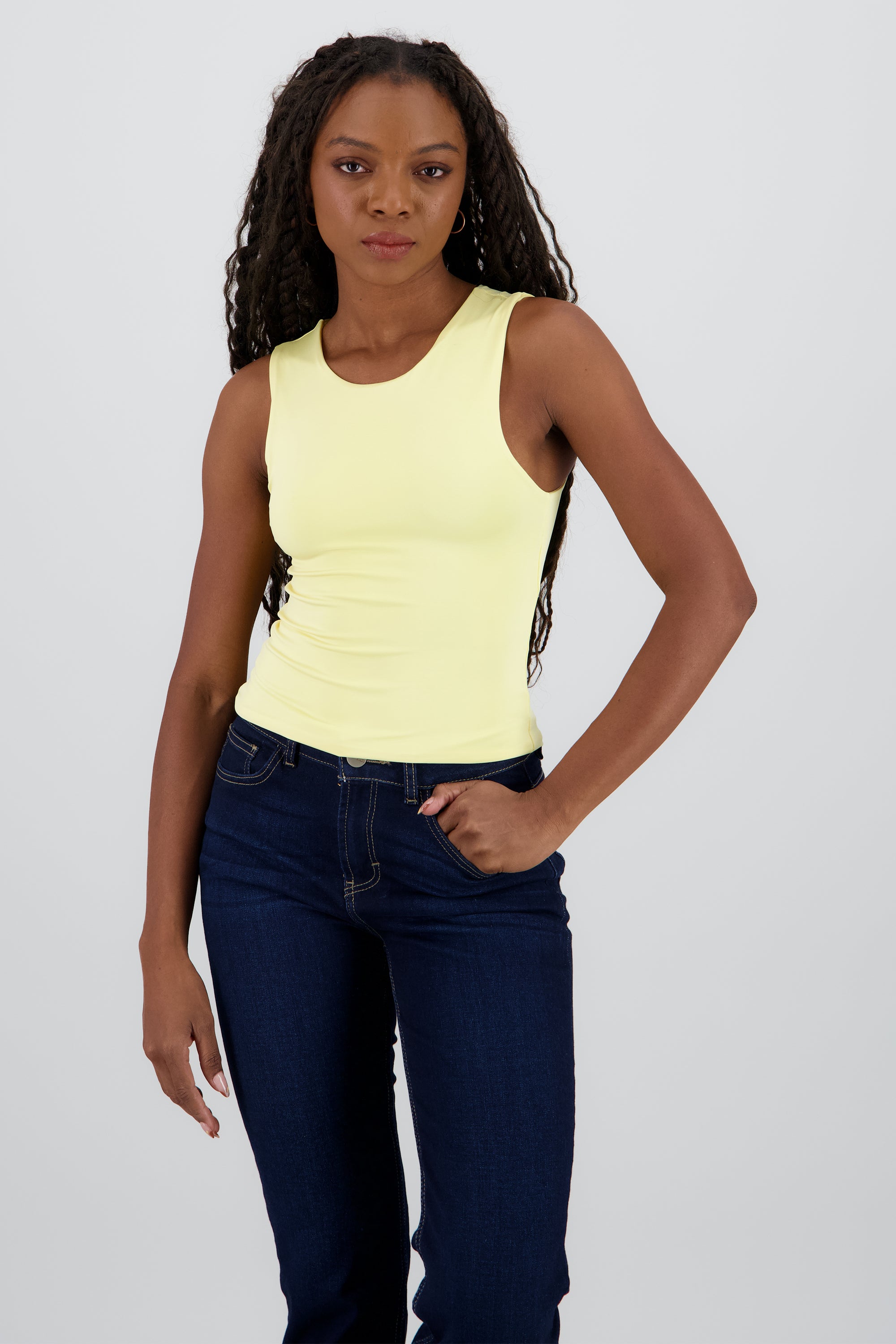 Top de doble tela con tacto suave liso AMARILLO PASTEL
