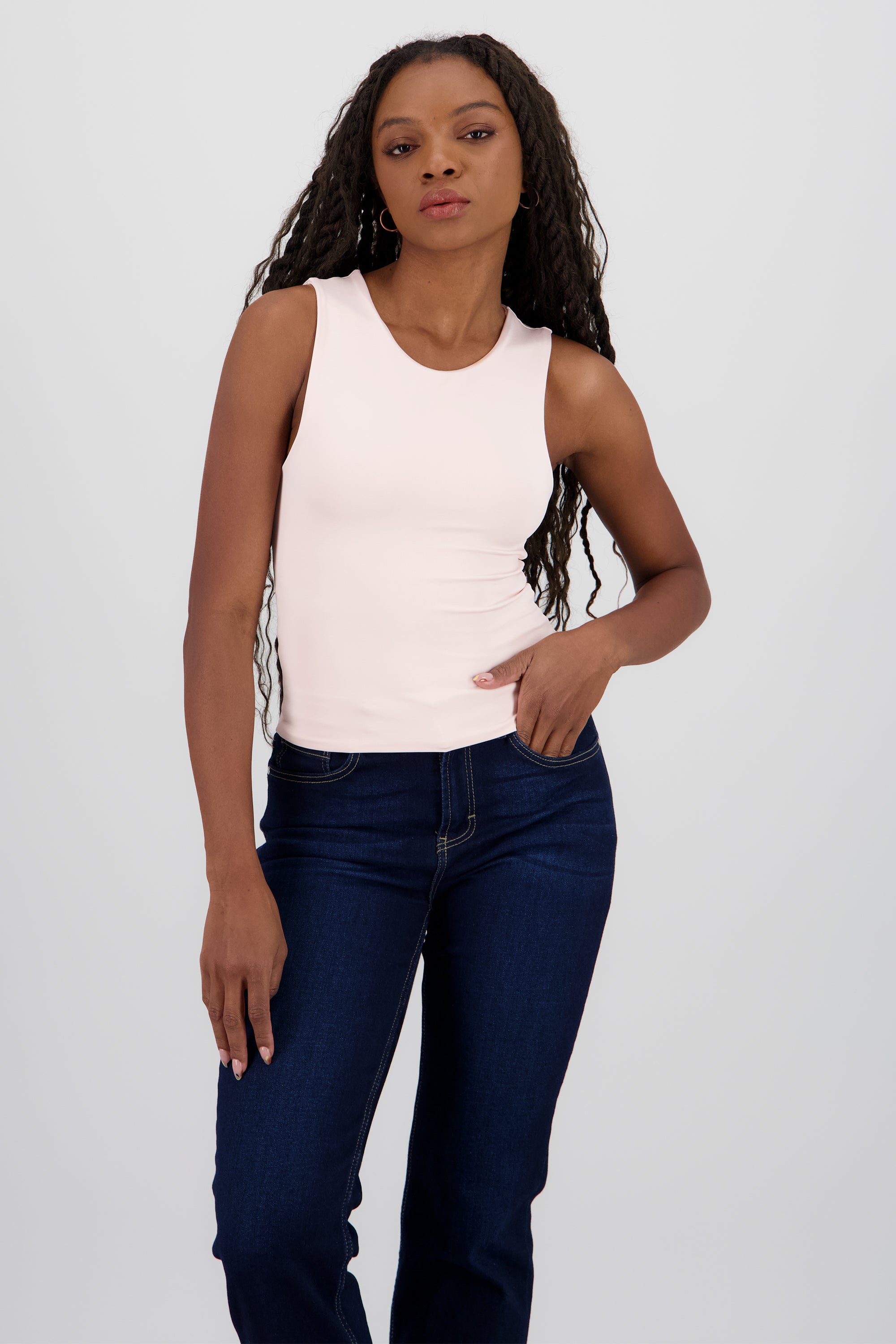 Top de doble tela con tacto suave liso ROSA PASTEL