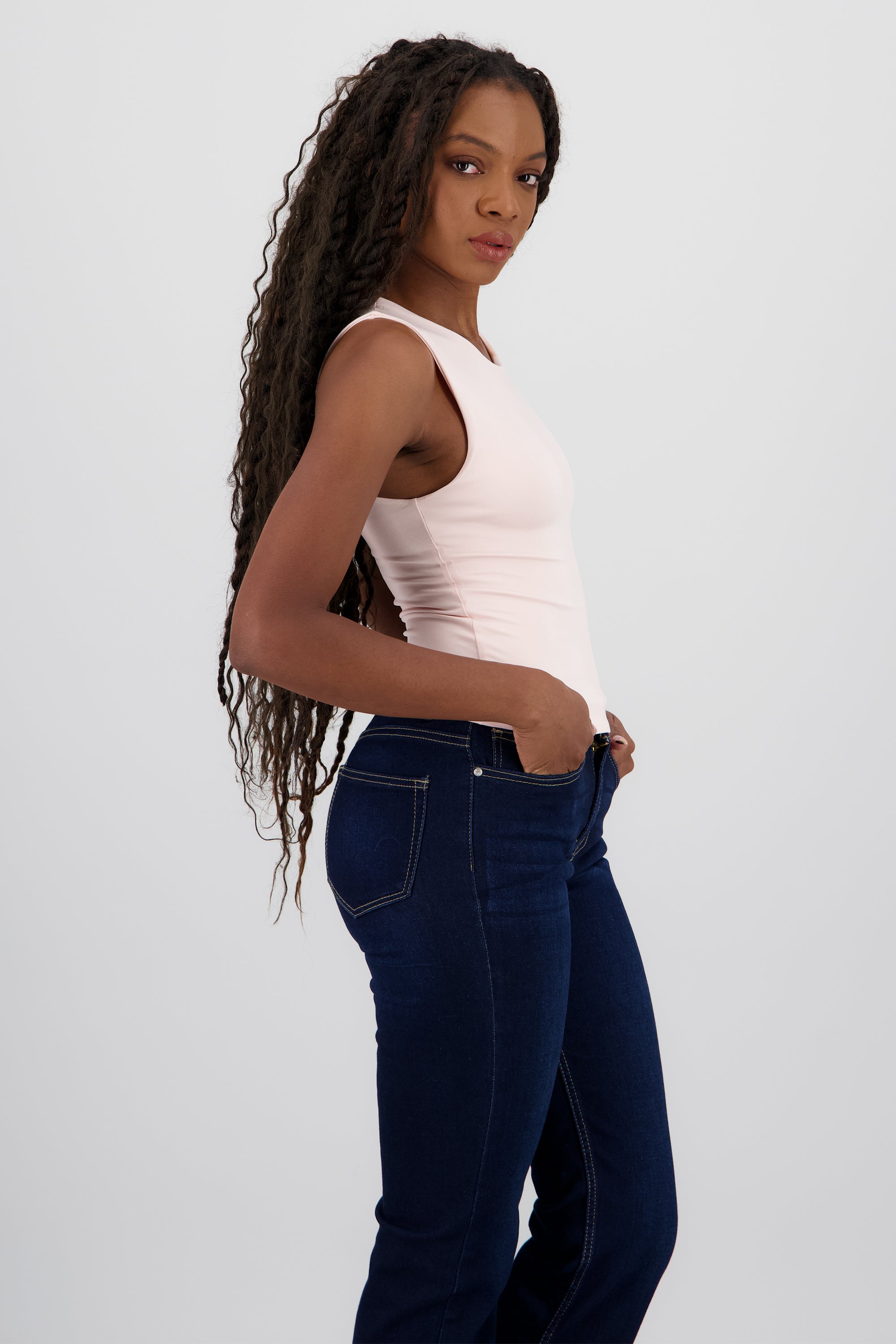 Top de doble tela con tacto suave liso ROSA PASTEL