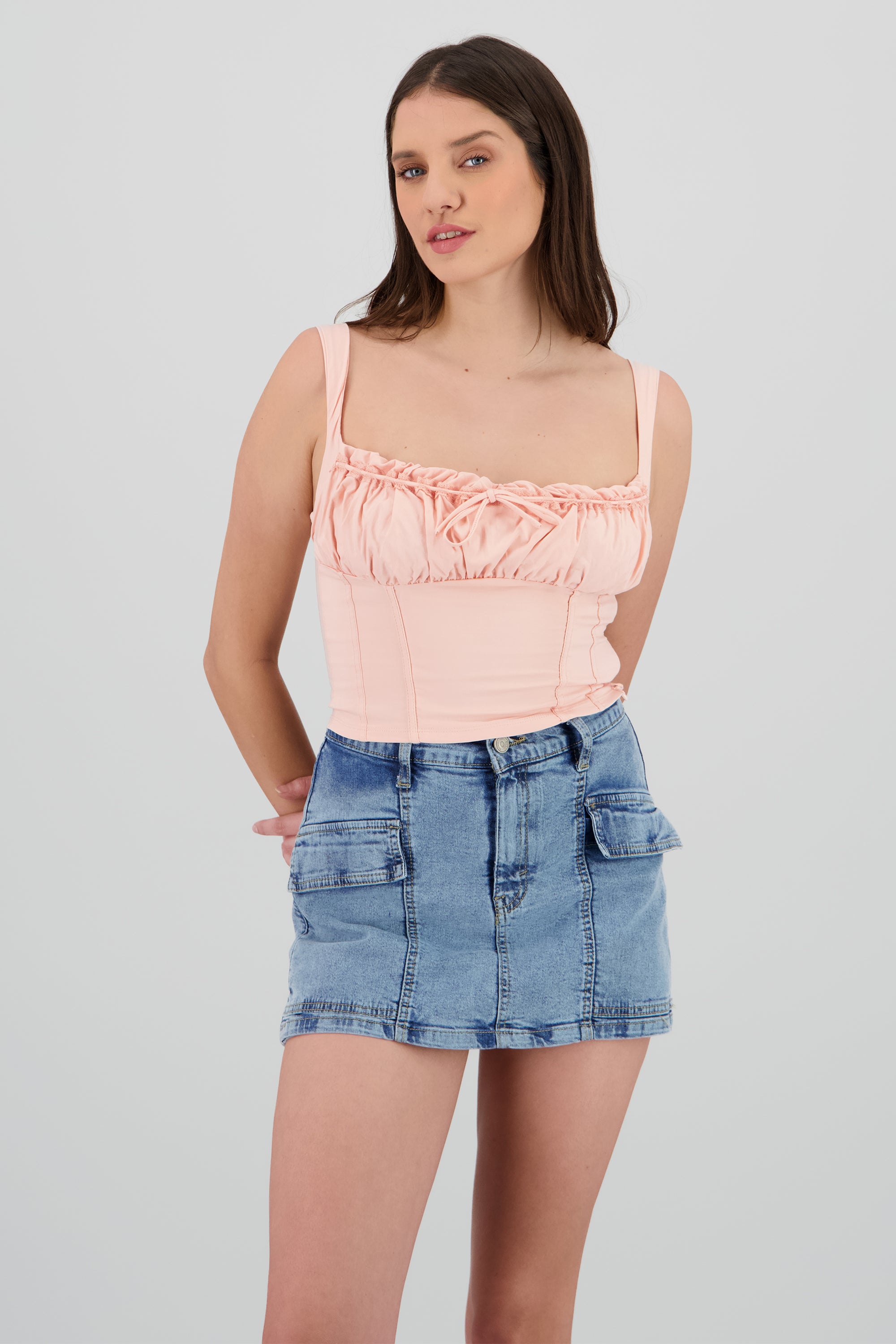 Blusa escote plisado con moño BLUSH