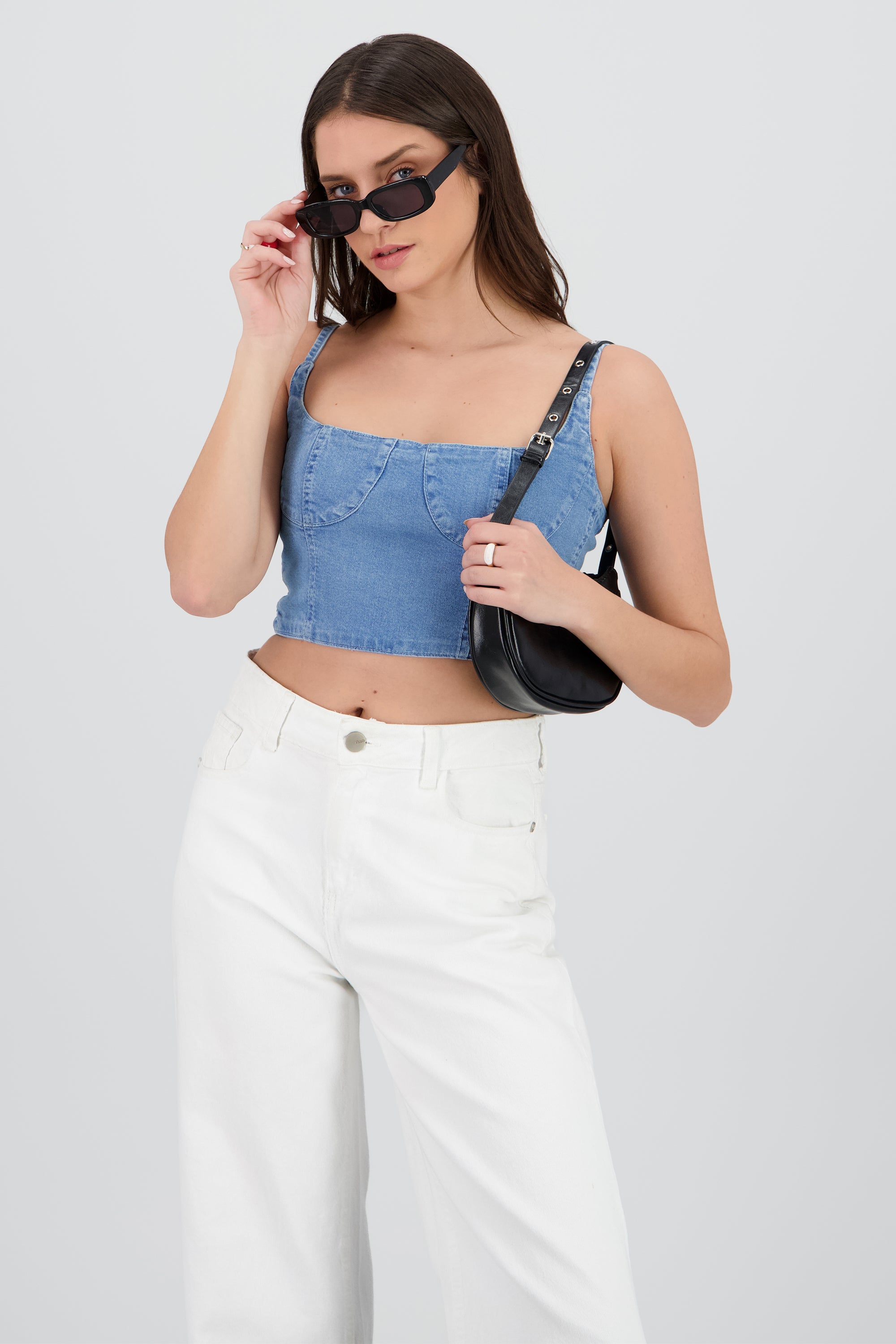 Crop top denim copas MEDIUM WASH