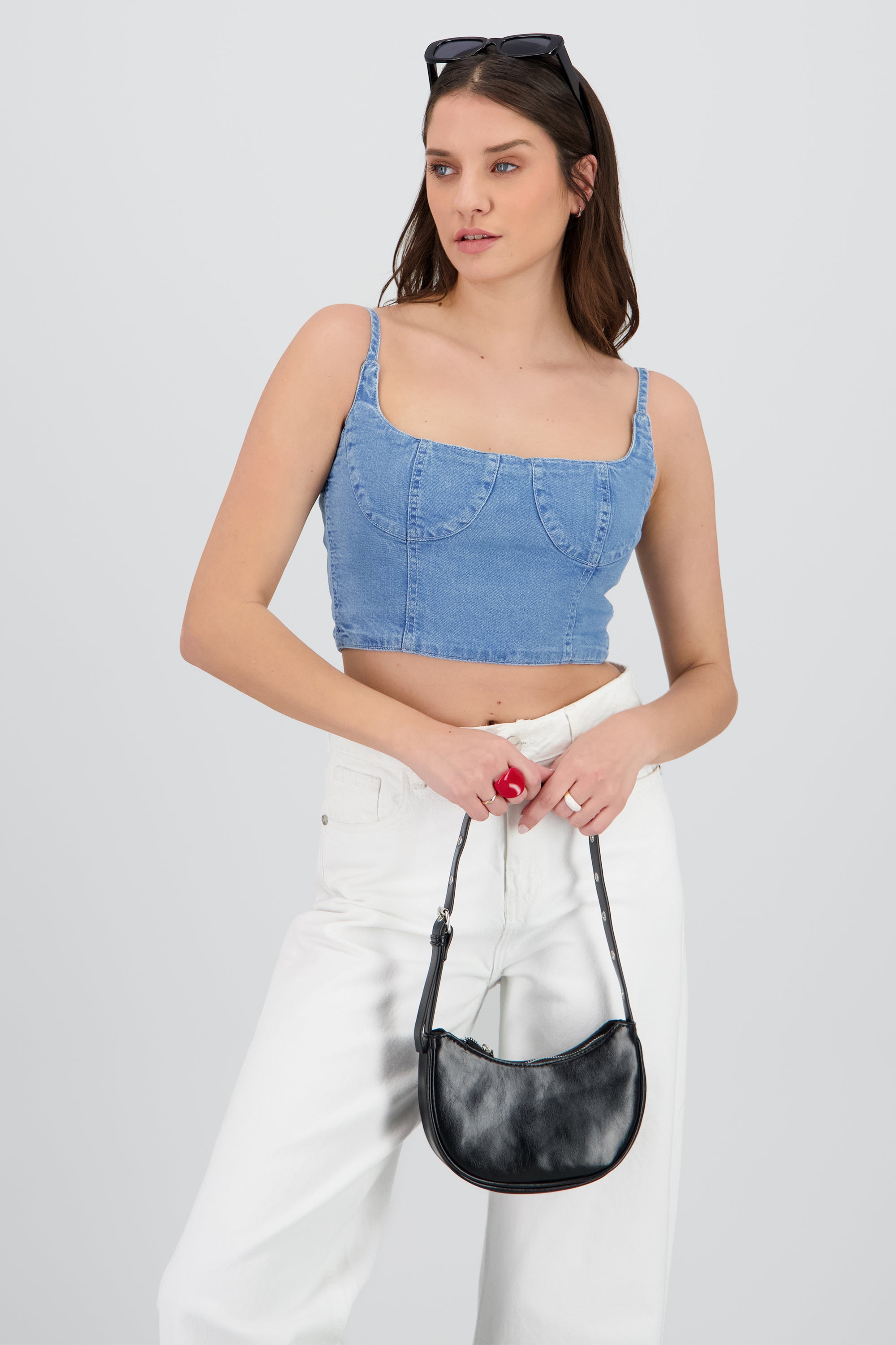 Crop top denim copas MEDIUM WASH