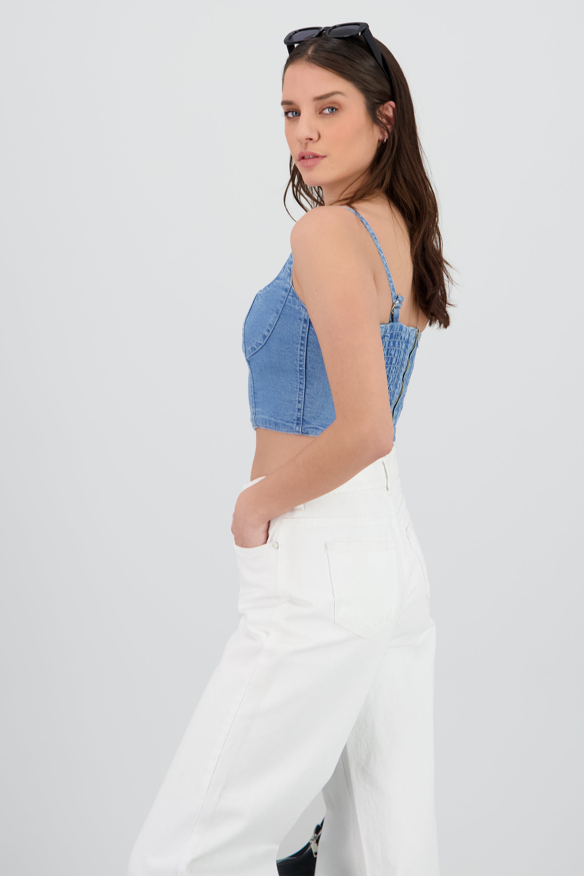 Crop top denim copas MEDIUM WASH