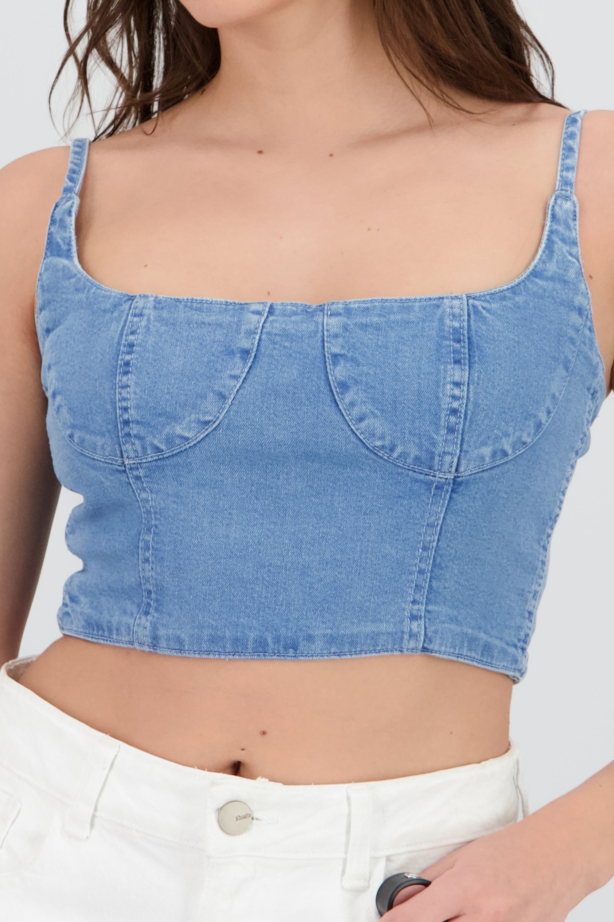 Crop top denim copas MEDIUM WASH