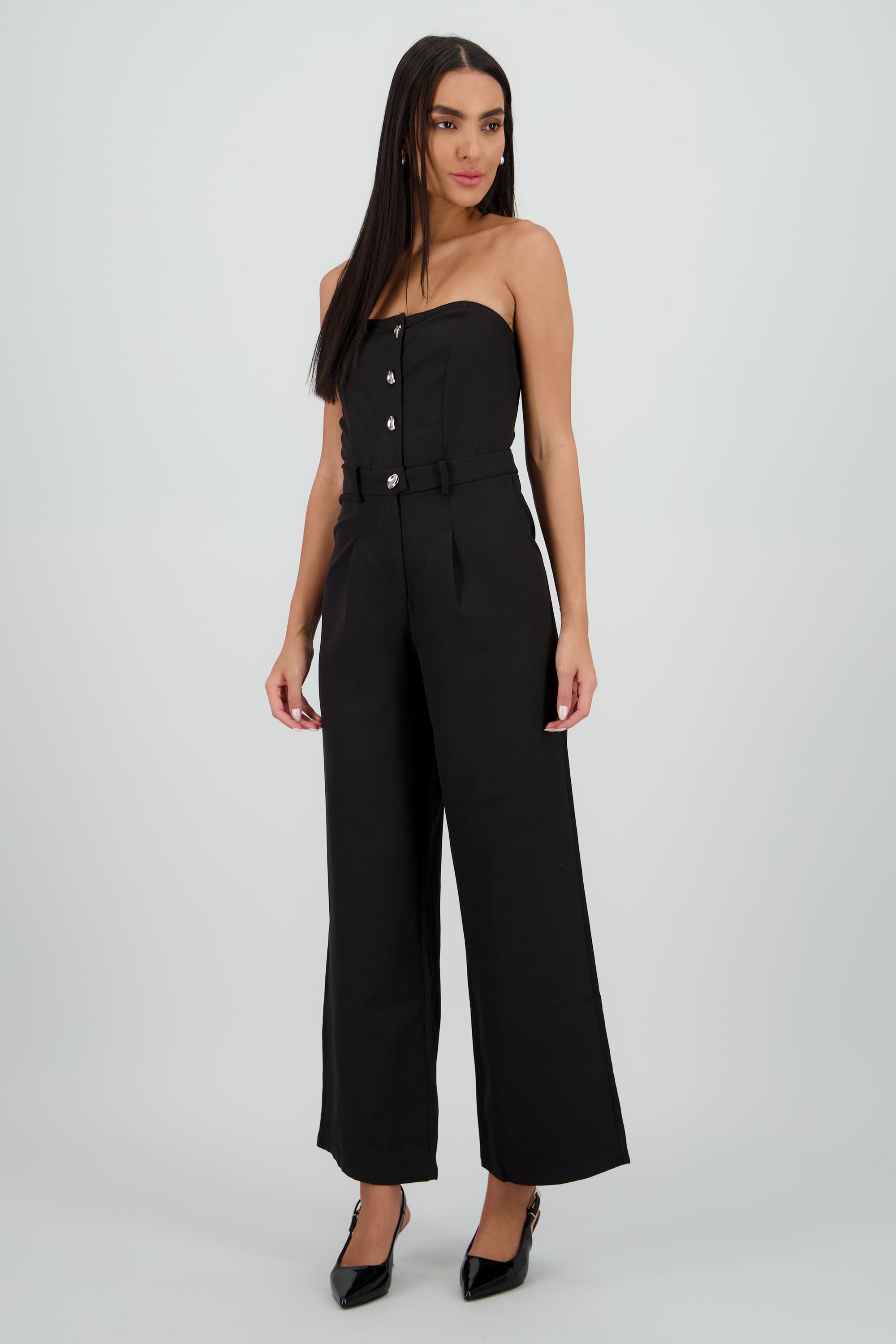Jumpsuit con detalle de botones liso NEGRO