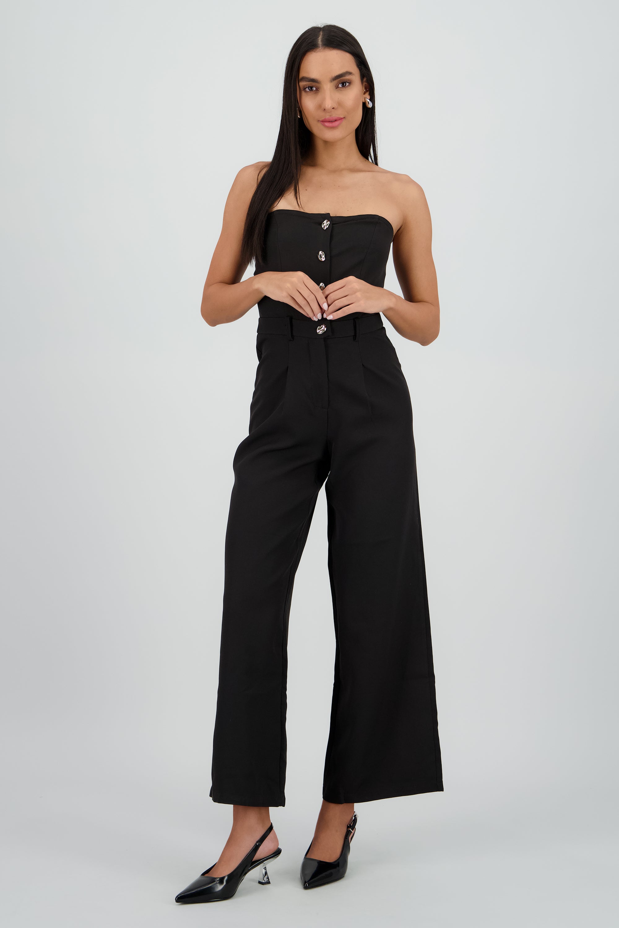 Jumpsuit con detalle de botones liso NEGRO