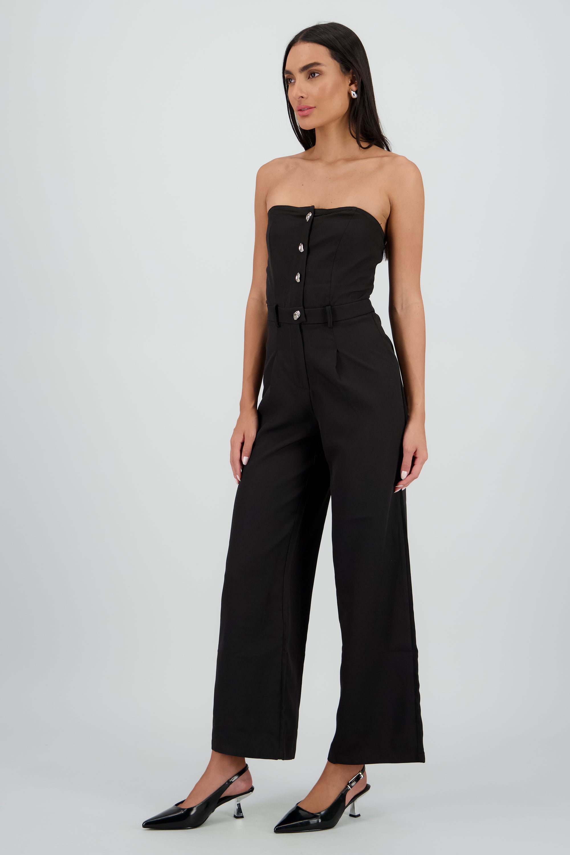 Jumpsuit con detalle de botones liso NEGRO