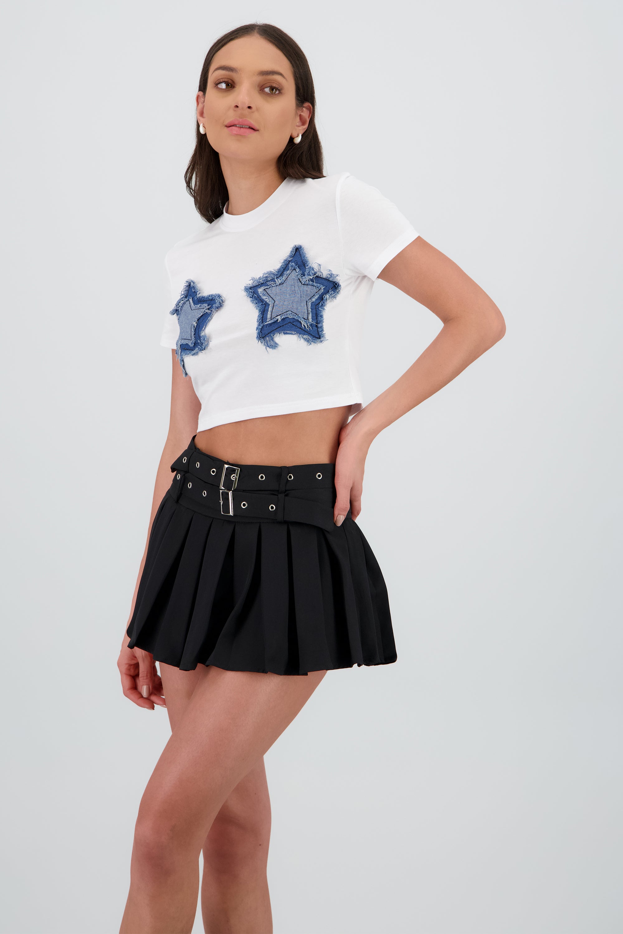 Playera con parches estrella BLANCO