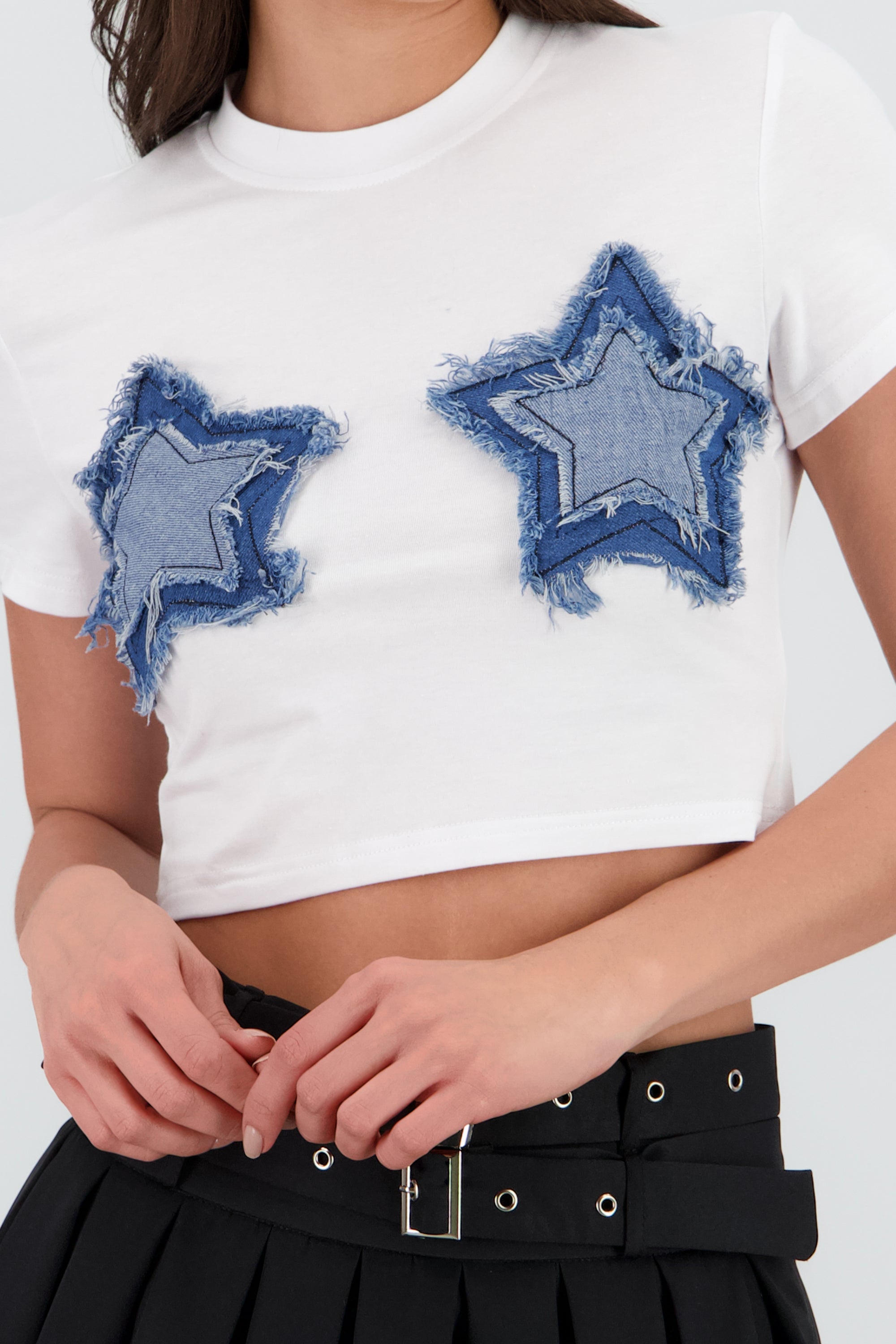 Playera con parches estrella BLANCO