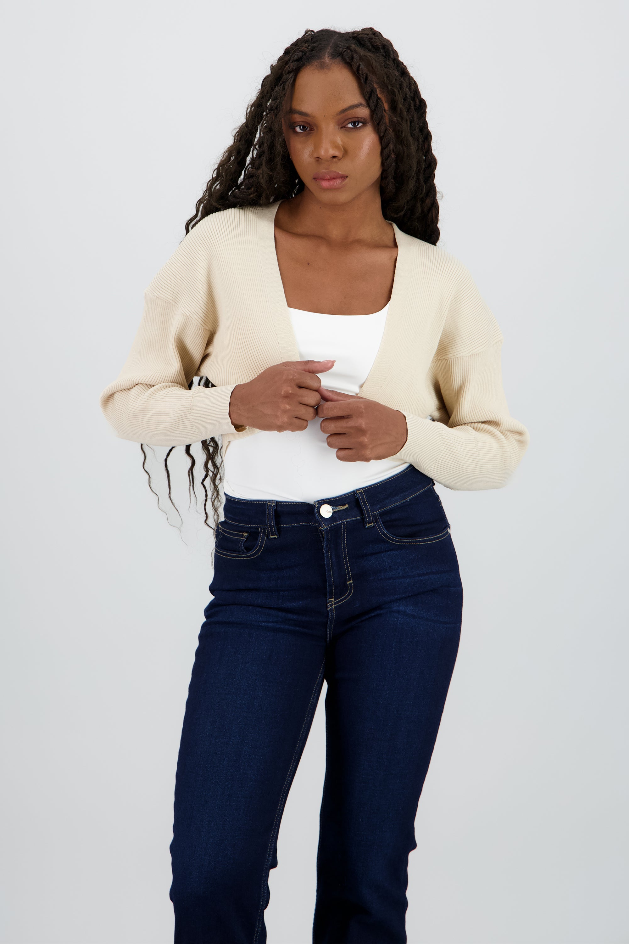 Cardigan tejido sin botones CREMA