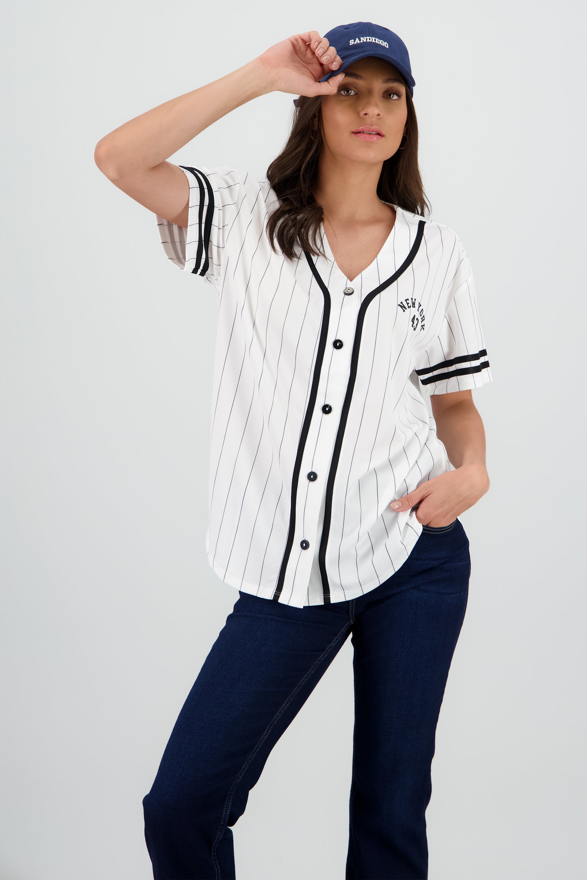 Playera jersey oversized new york BLANCO COMBO