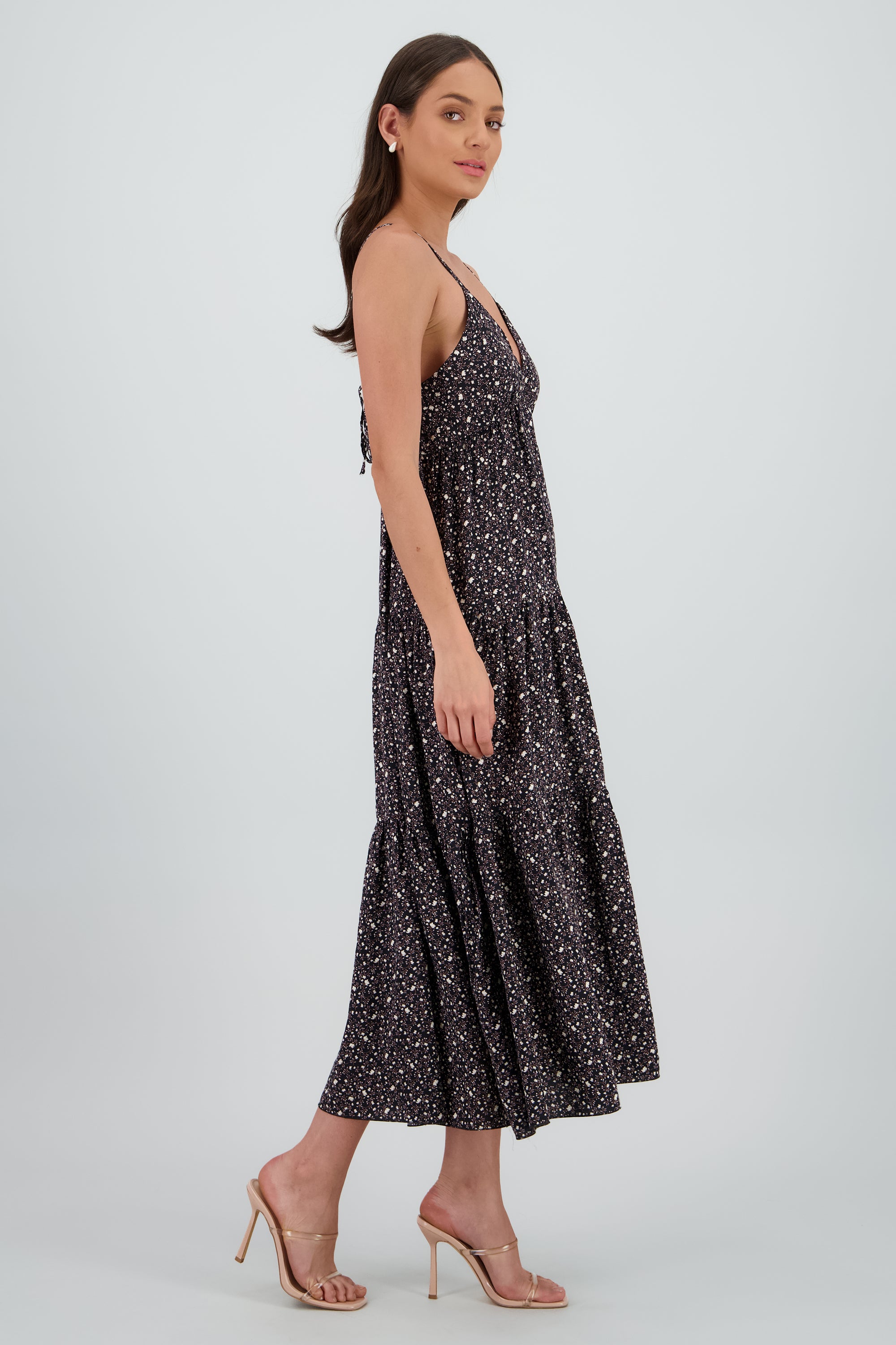 Maxi vestido estampado mini flores NEGRO COMBO