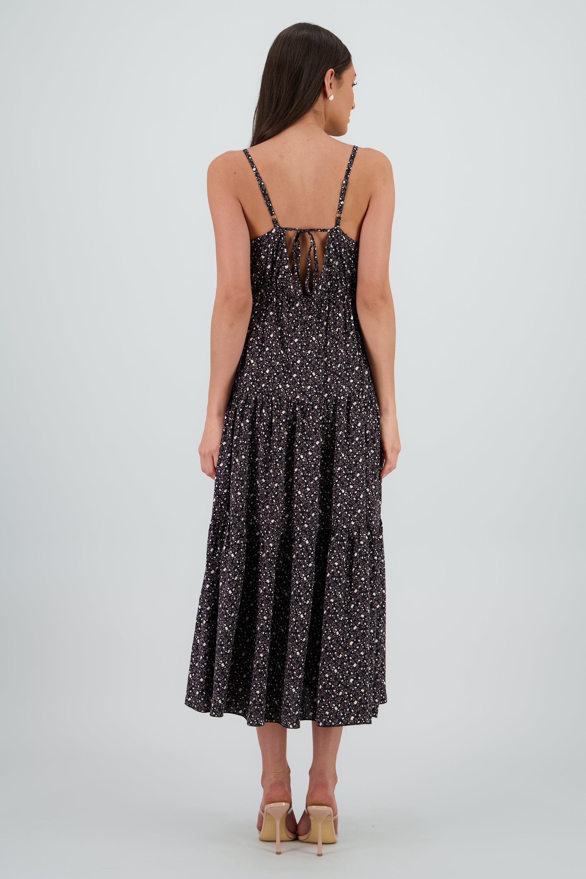 Maxi vestido estampado mini flores NEGRO COMBO
