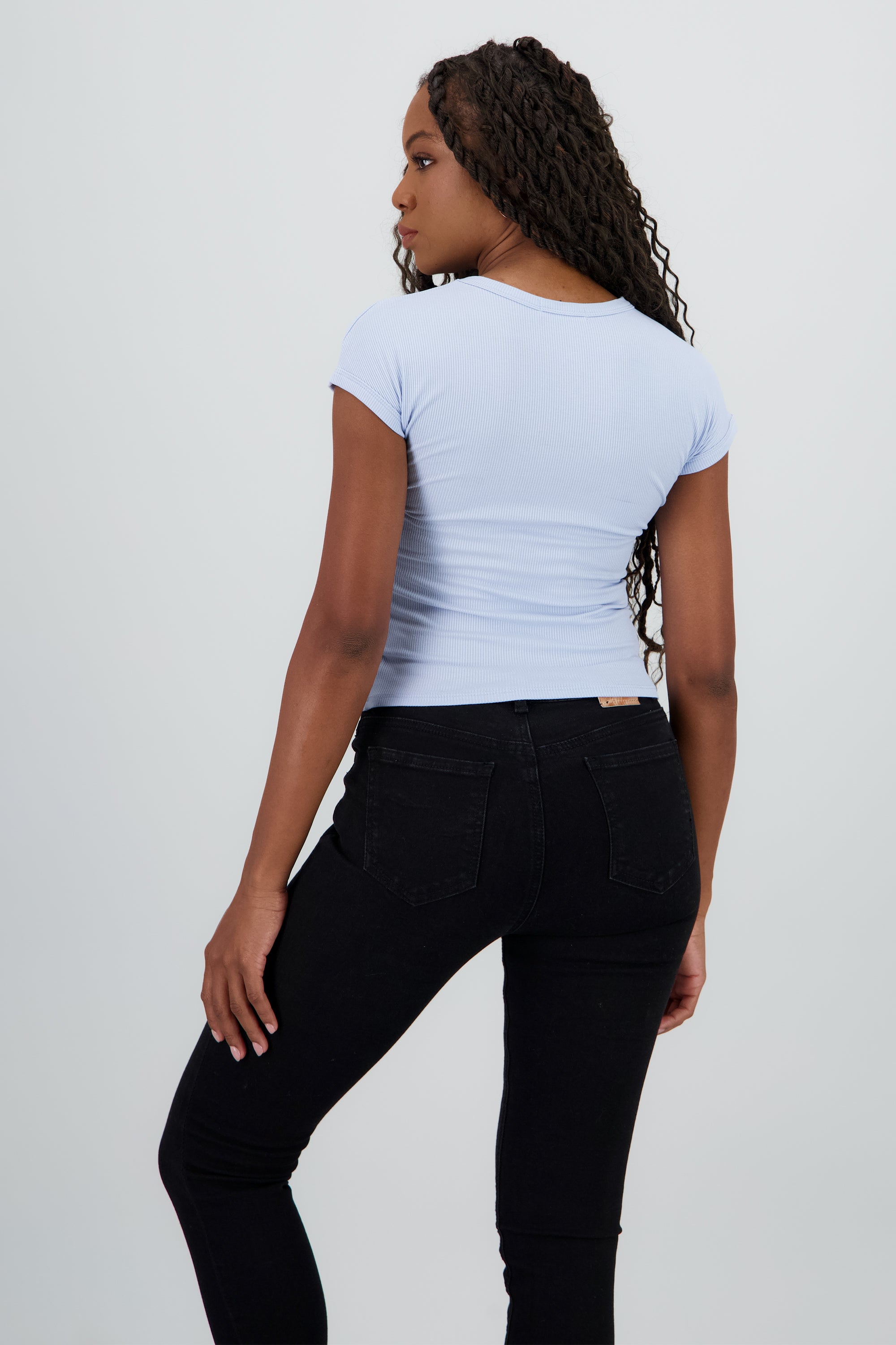Top largo manga corta rib AZUL PASTEL