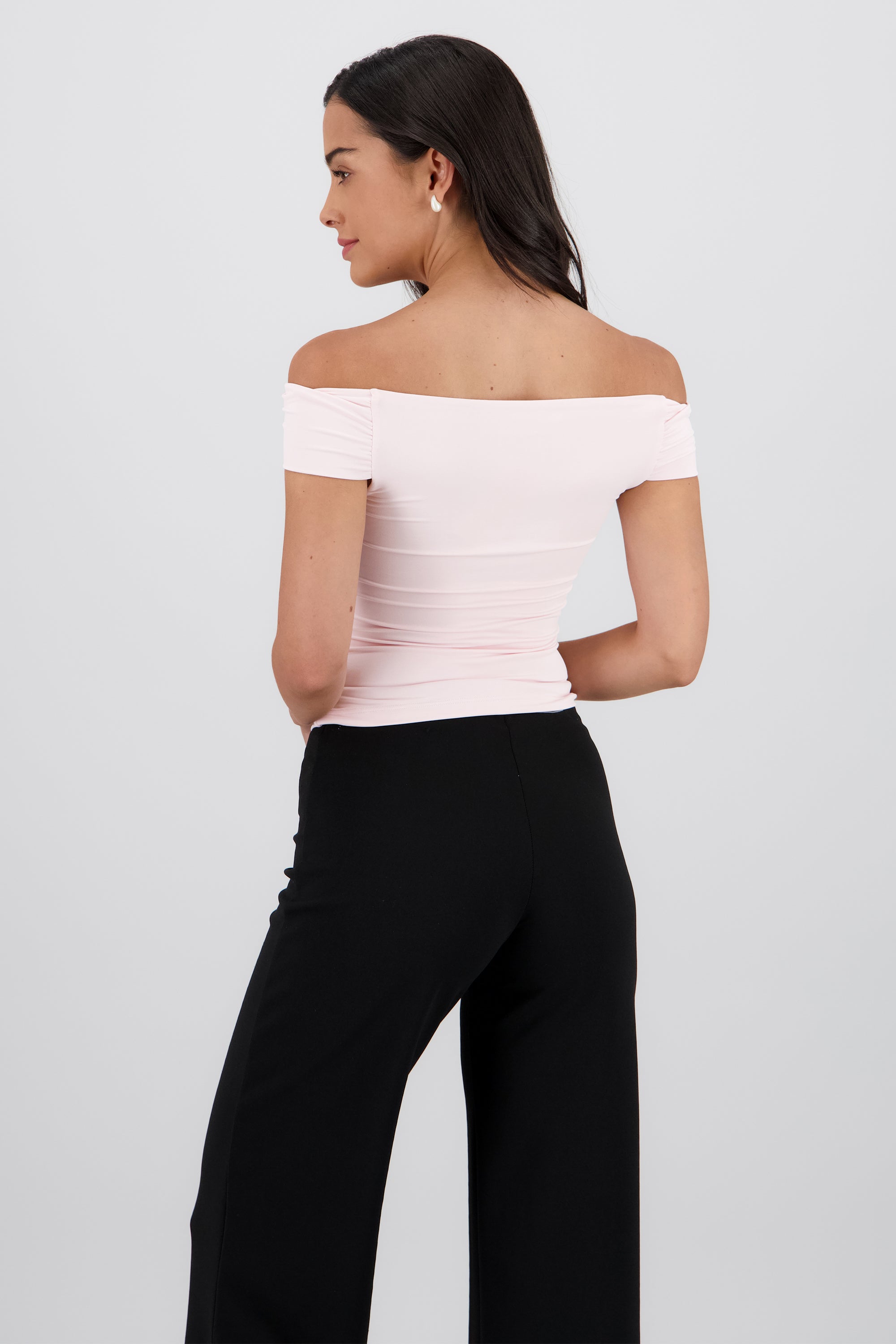 Top off shoulder caida cascada liso 