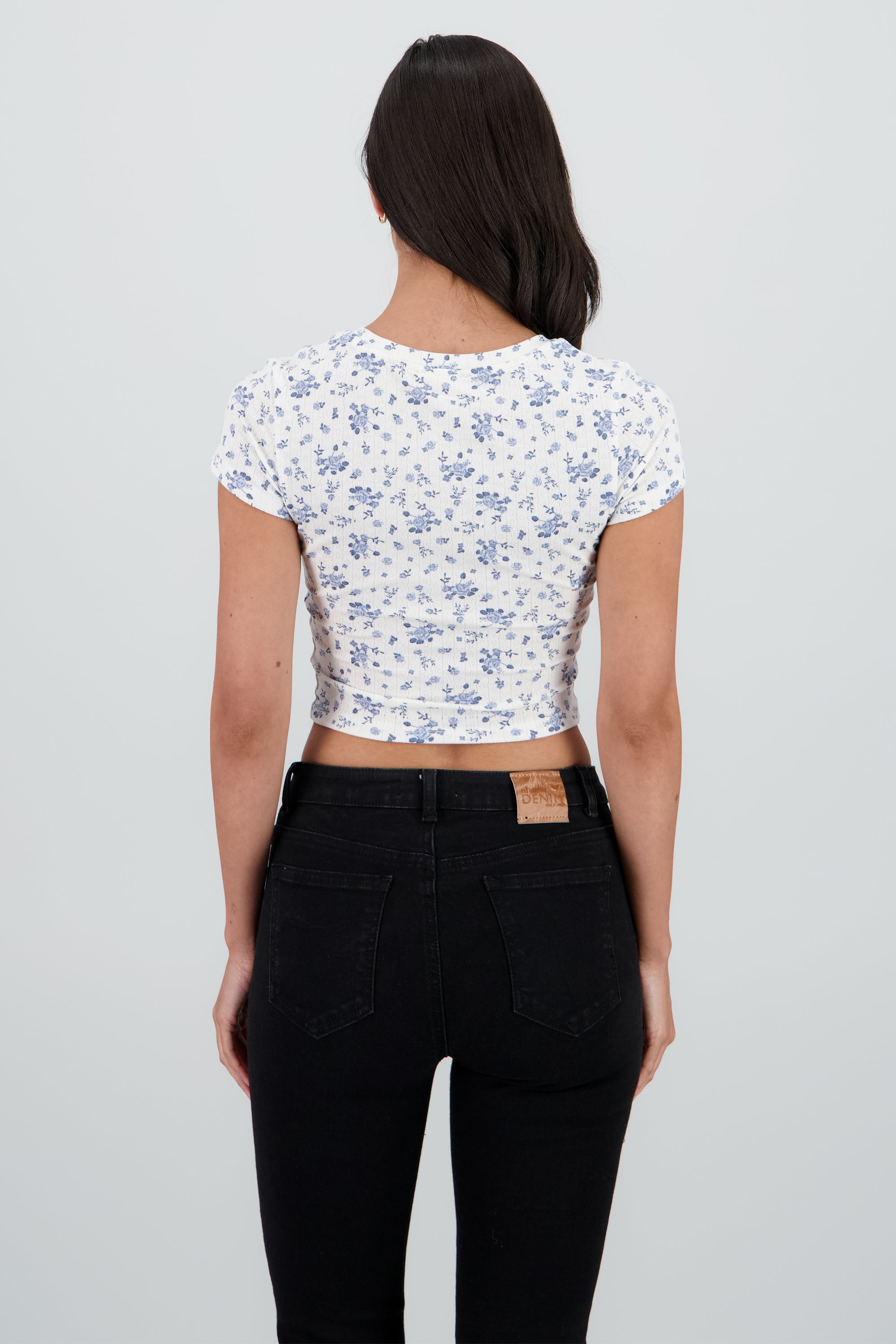 Top manga corta tela pointelle estampado AZUL COMBO
