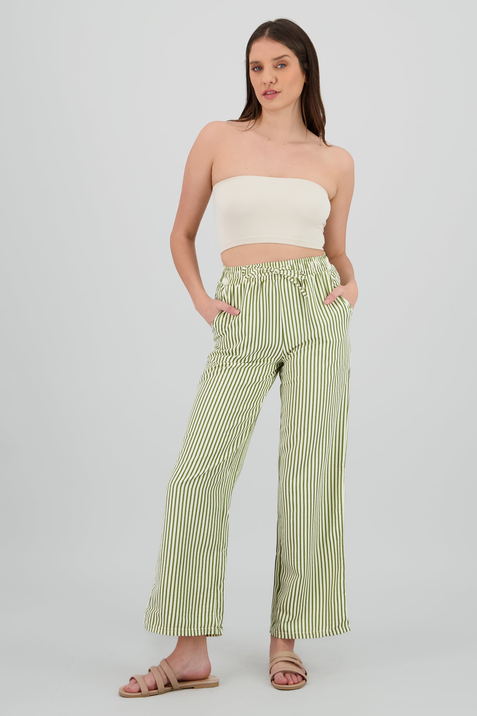 Pantalon rayas textura VERDE COMBO