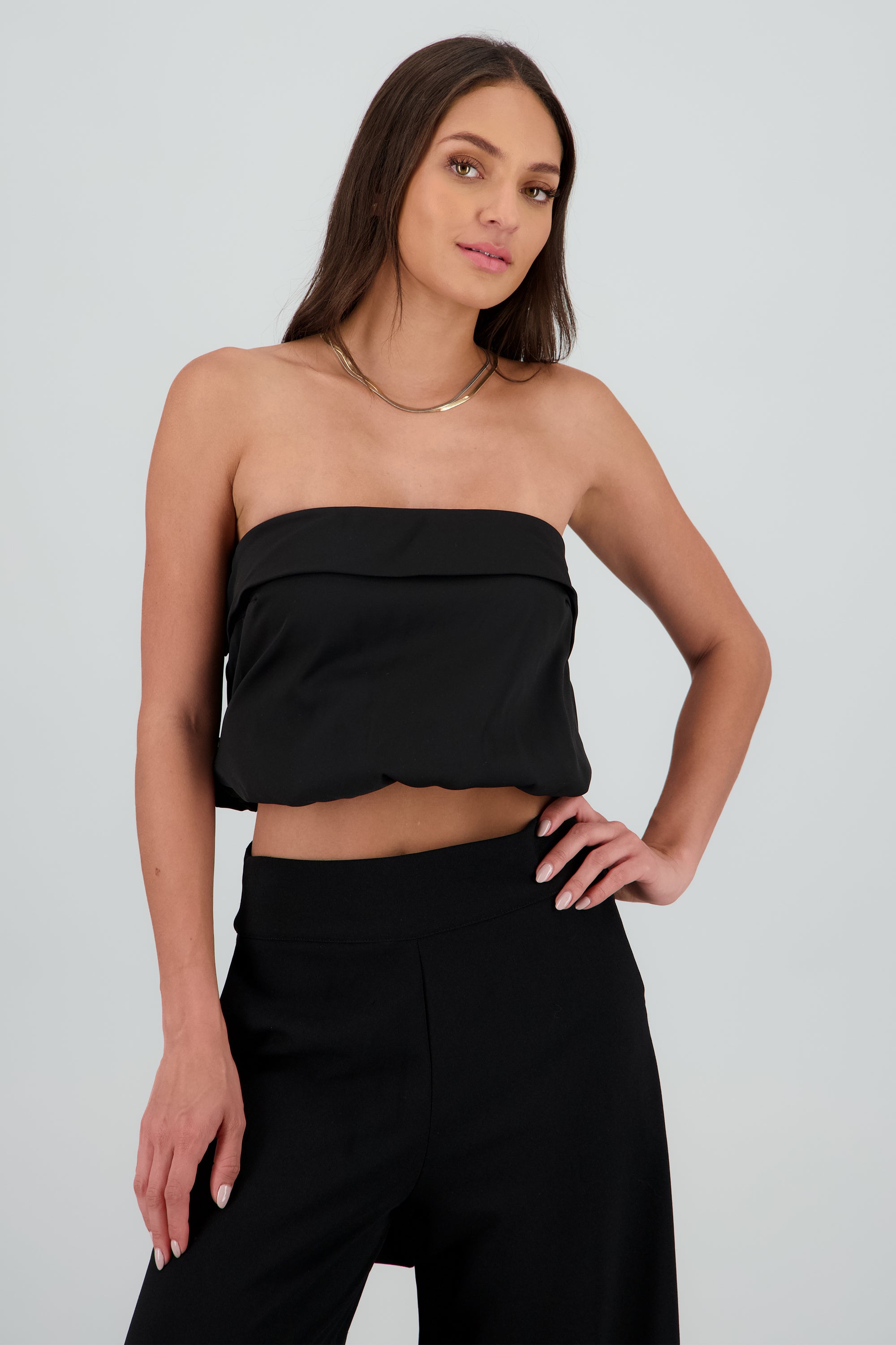 Top strapless globo detalle moño NEGRO