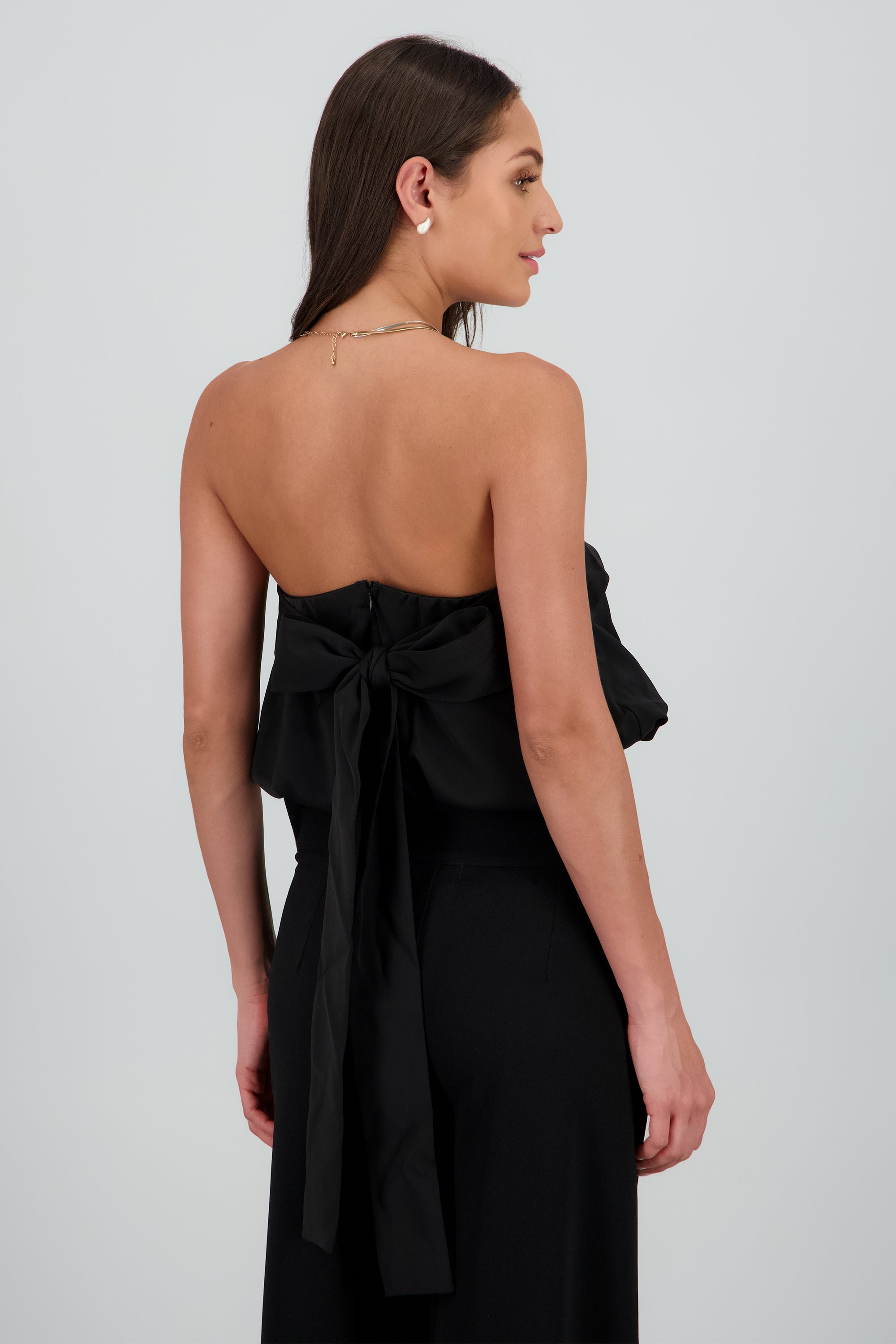 Top strapless globo detalle moño NEGRO