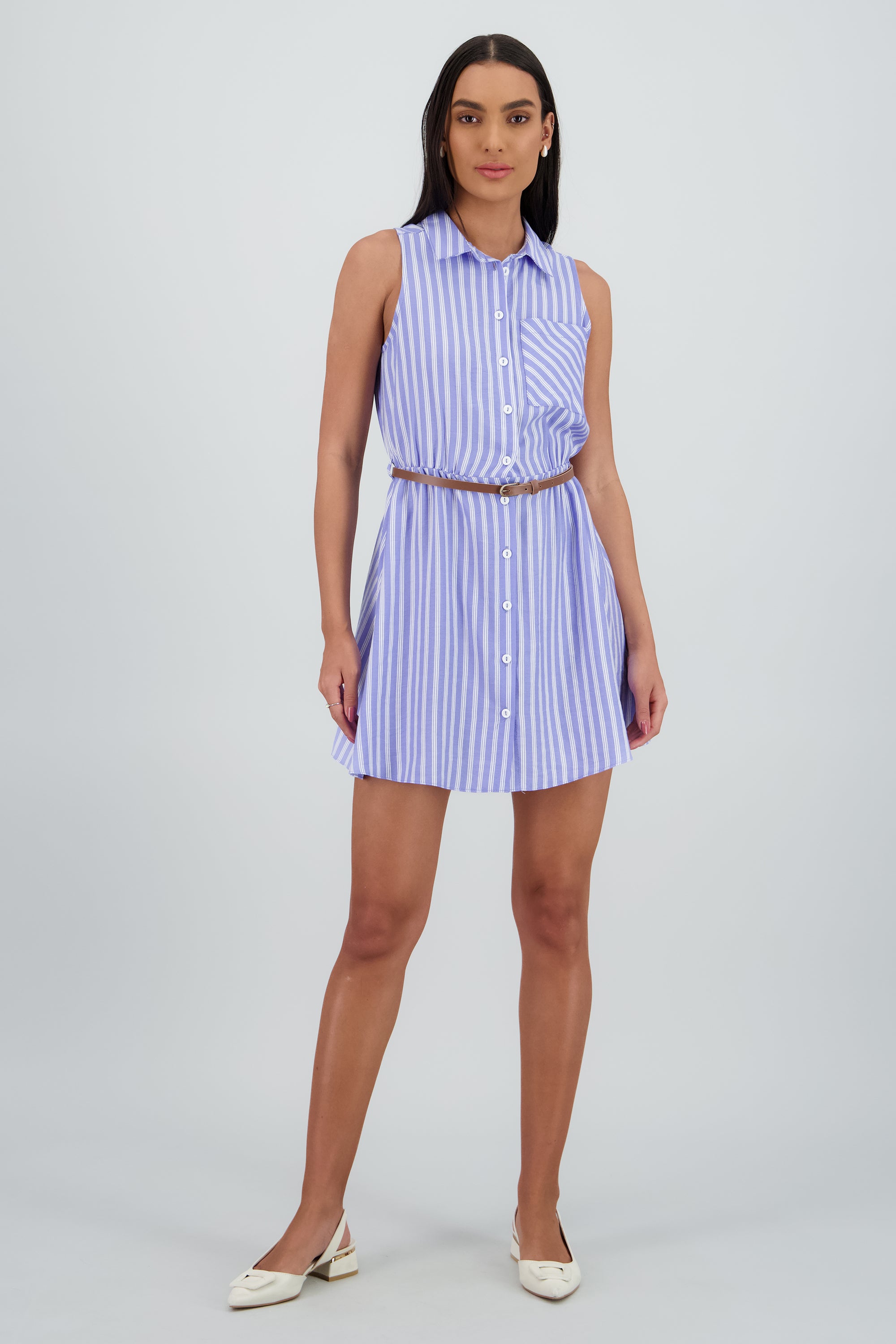 Vestido camisero mini sin manga AZUL PASTEL