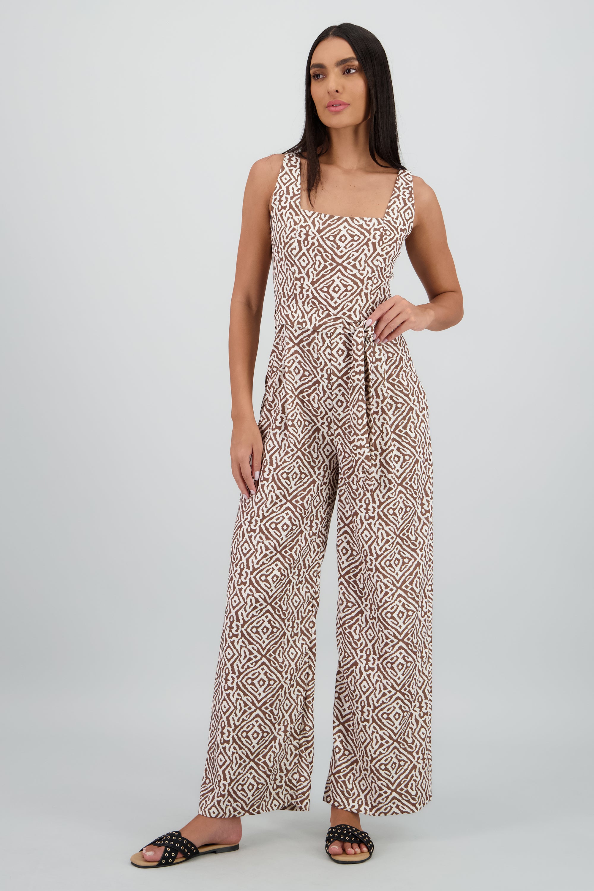 Jumpsuit tirantes gruesos escote cuadrado BEIGE