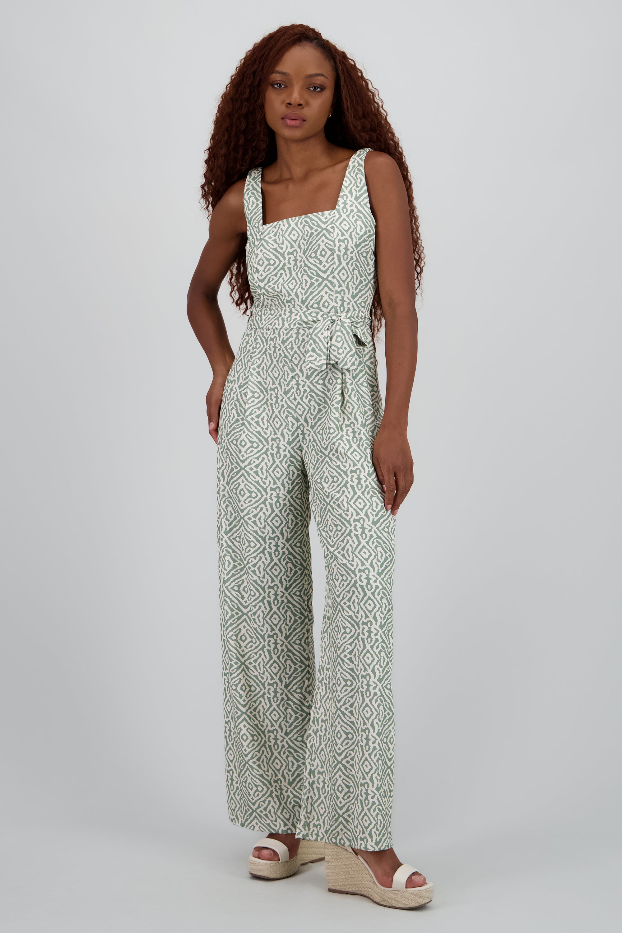Jumpsuit tirantes gruesos escote cuadrado OLIVO COMBO