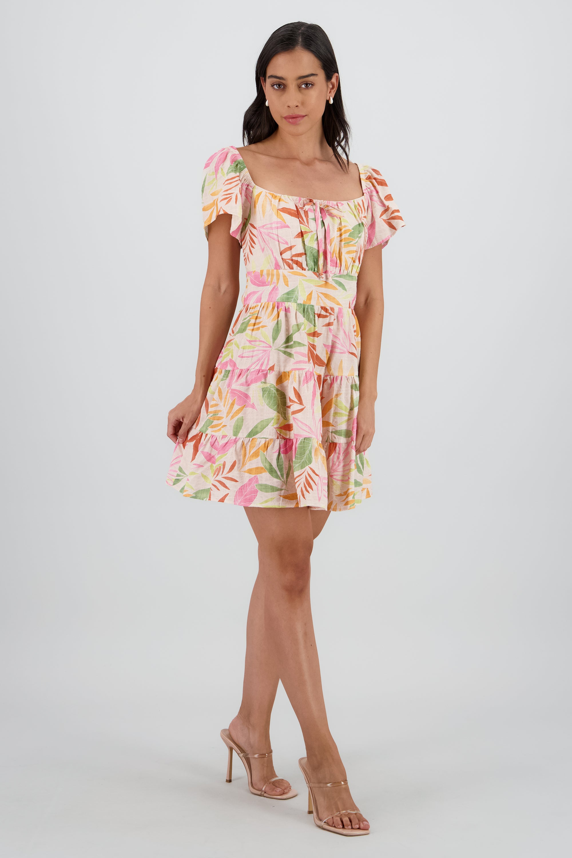 Vestido mini con manga escote v BLANCO COMBO