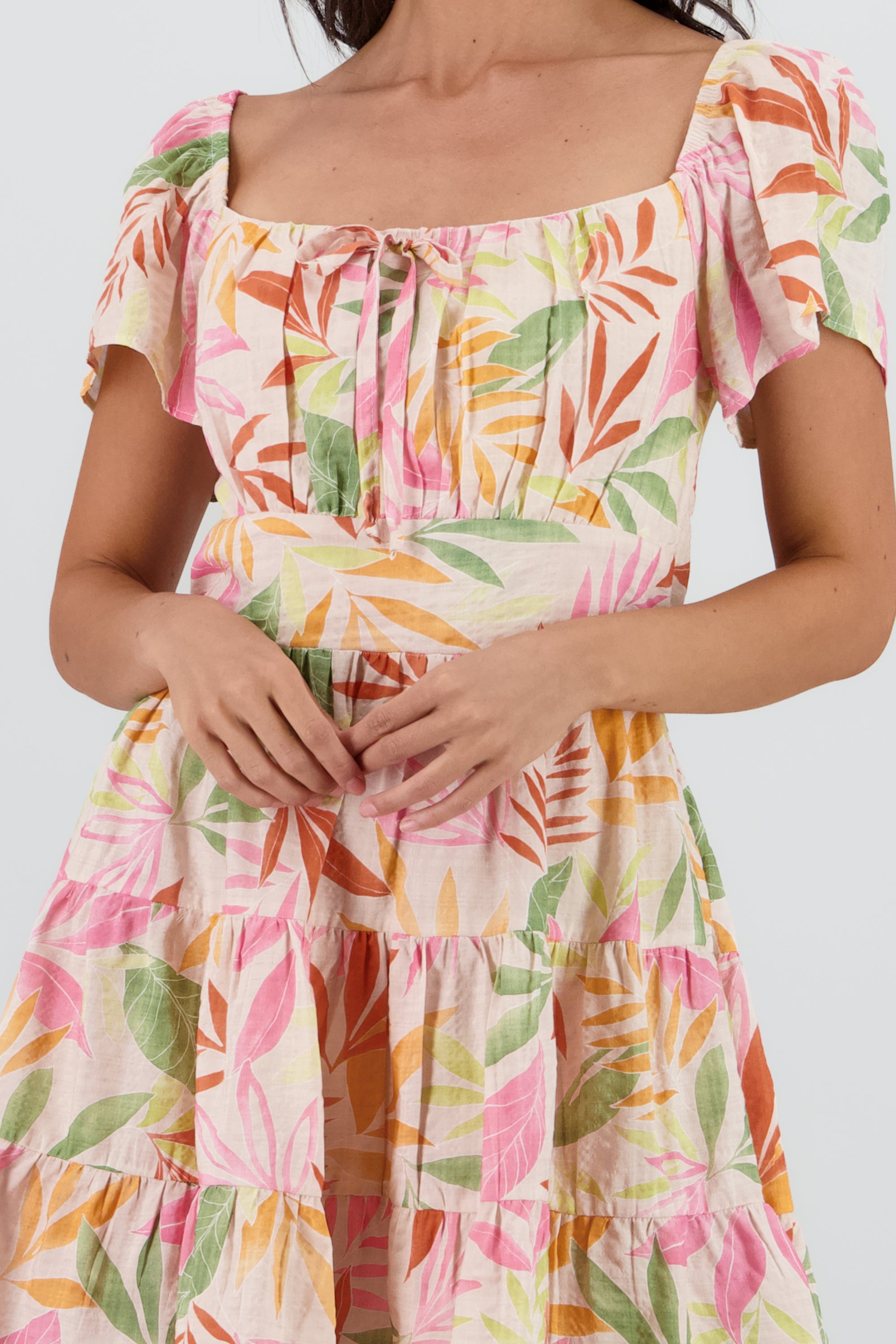 Vestido mini con manga escote v BLANCO COMBO