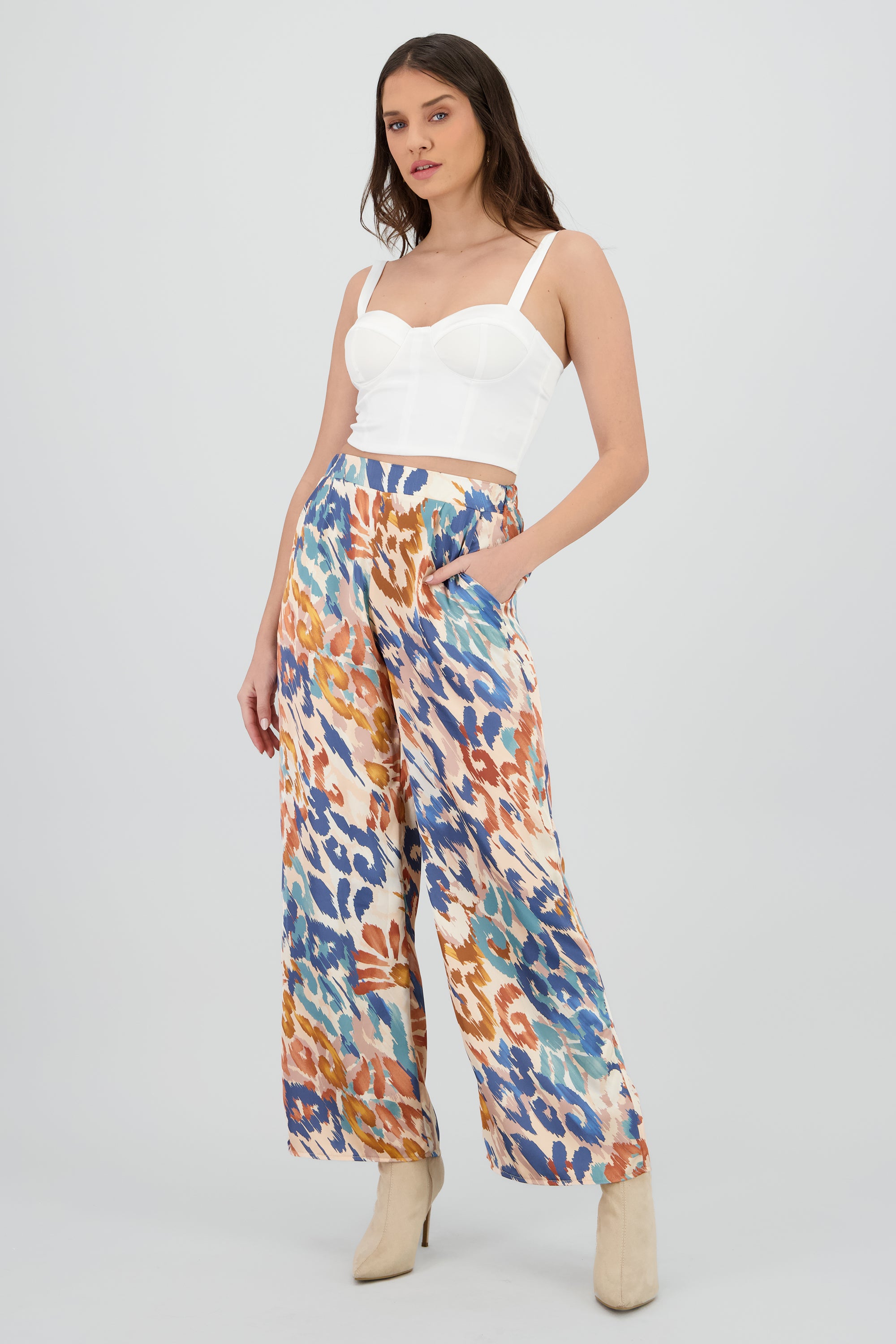 Pantalon amplio det satinado AZUL COMBO
