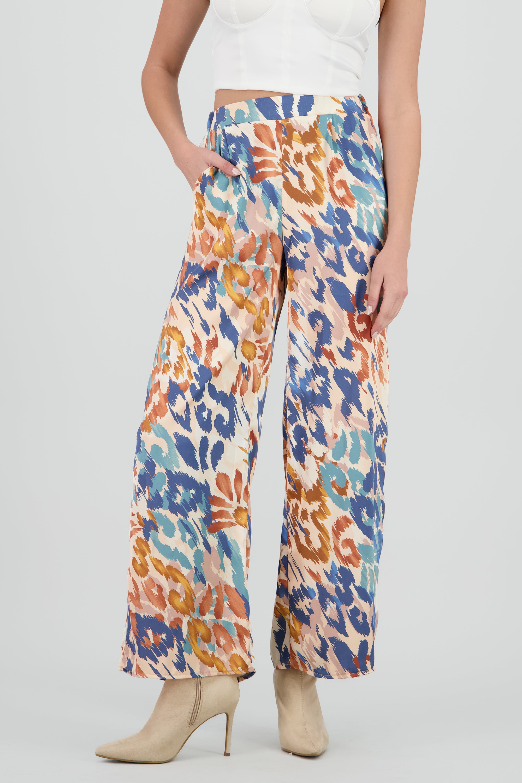 Pantalon amplio det satinado AZUL COMBO